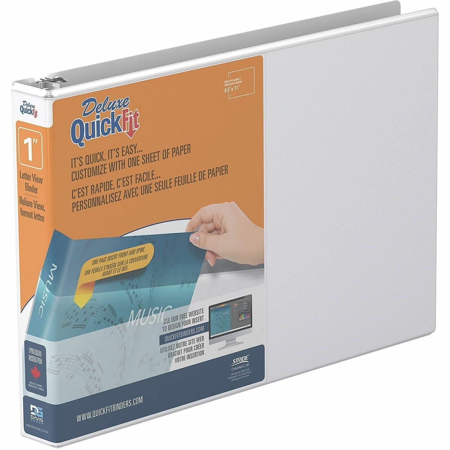 QuickFit Landscape 3-Ring Binder, 1in Round Rings, White - Image 6