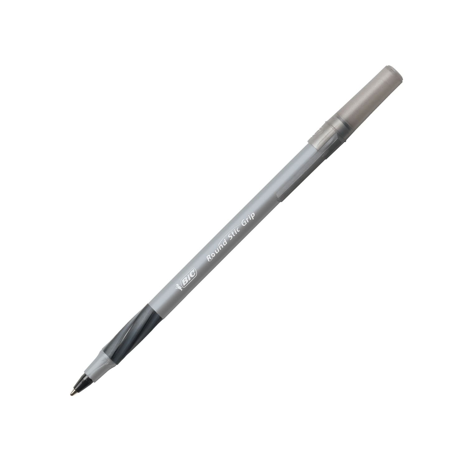 BIC Round Stic Grip Xtra-Comfort Ballpoint Pens, Fine Point, 0.8 mm, Gray Barrel, Black Ink, Pack Of 12 - Image 3