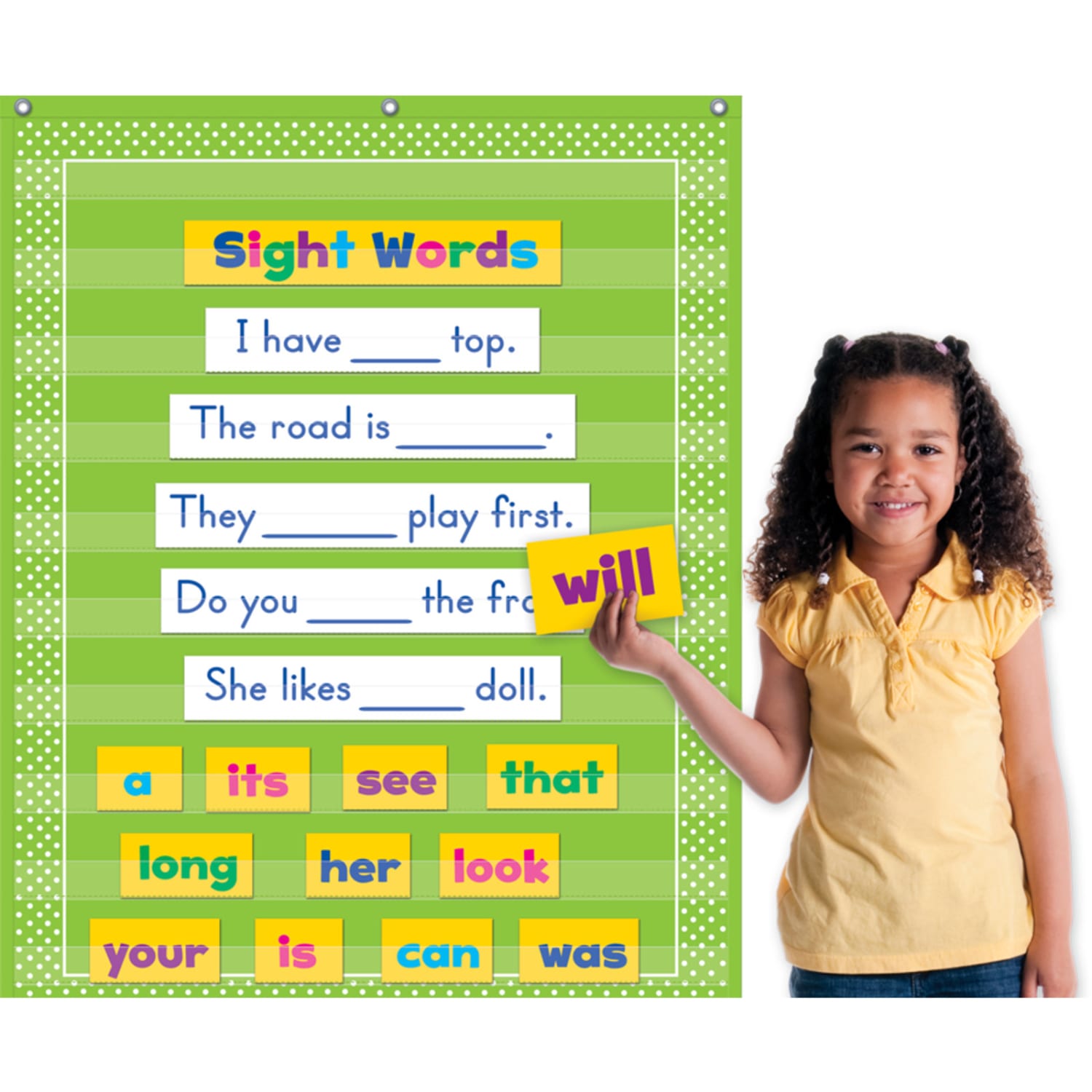 Teacher Created Resources 10 Pocket Chart, 34in x 44in, Lime Polka Dots - Image 3