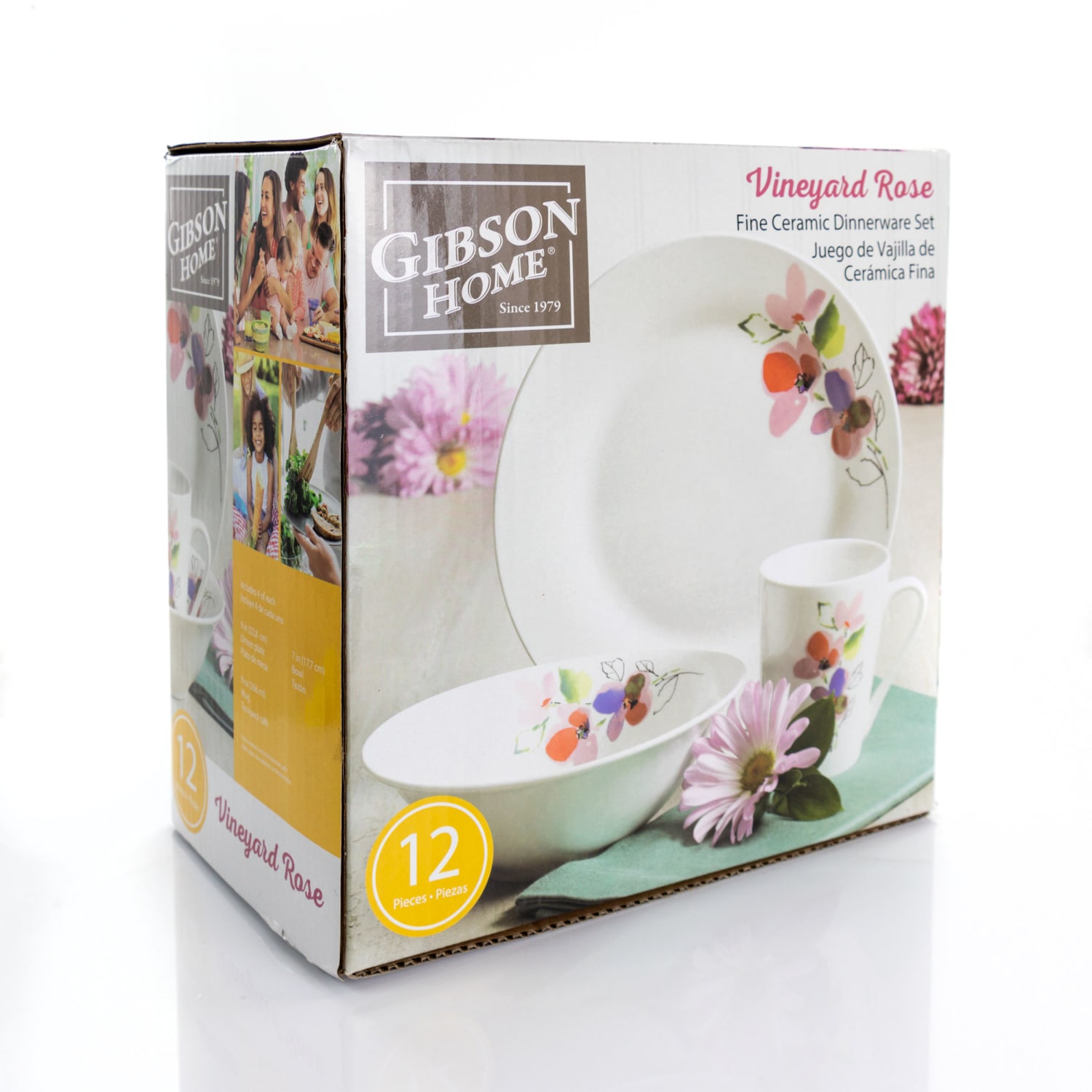 Gibson Home Vineyard Rose 12-Piece Dinnerware Set, White - Image 4
