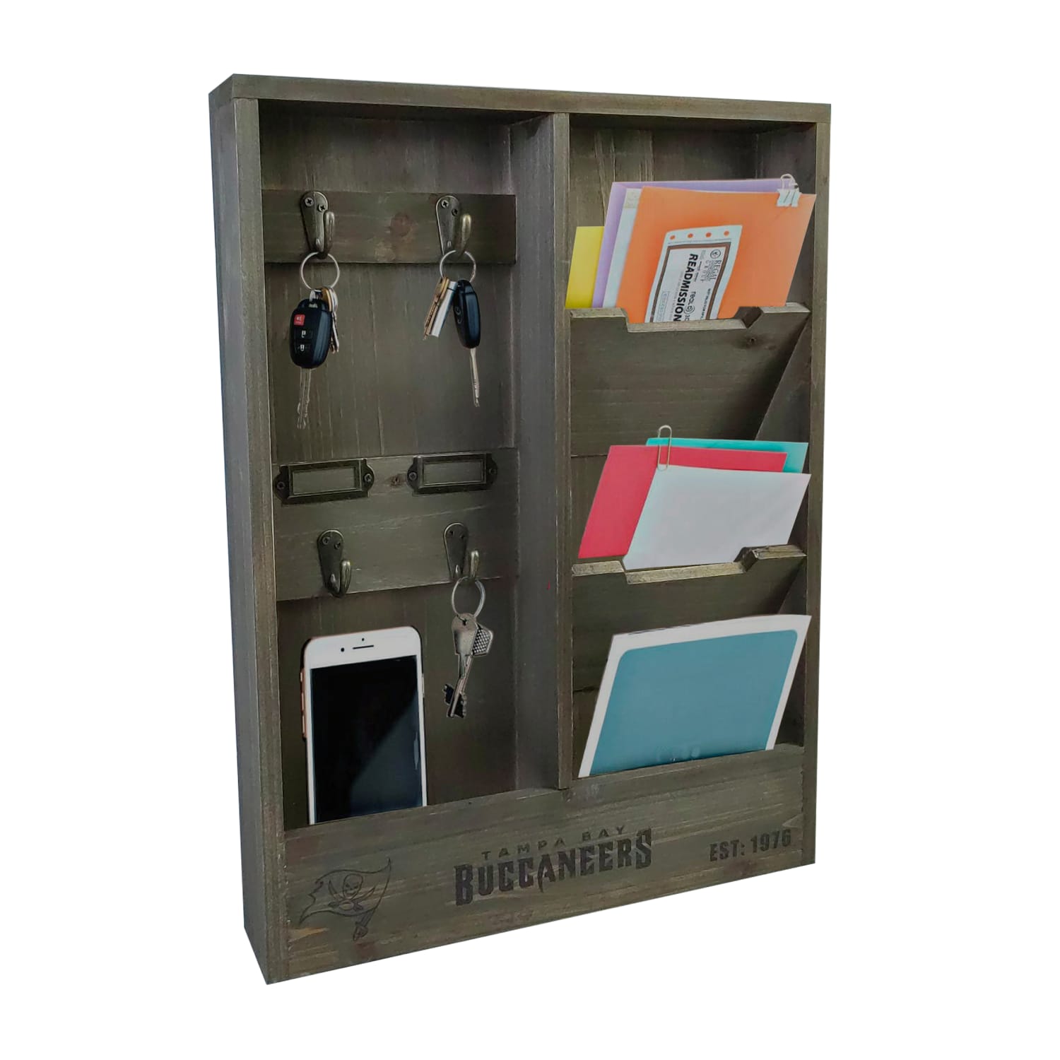 Imperial NFL Wall Mounted Wood Organizer, 19inH x 14-1/4inW x 2-3/4inD, Tampa Bay Buccaneers - Image 3