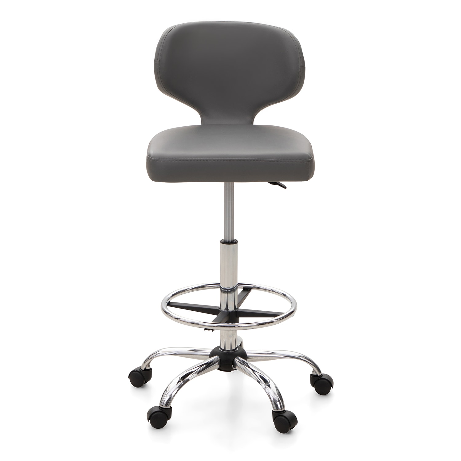 ALPHA HOME Adjustable Ergonomic Faux Leather Office Drafting Chair With Back, Gray - Image 3