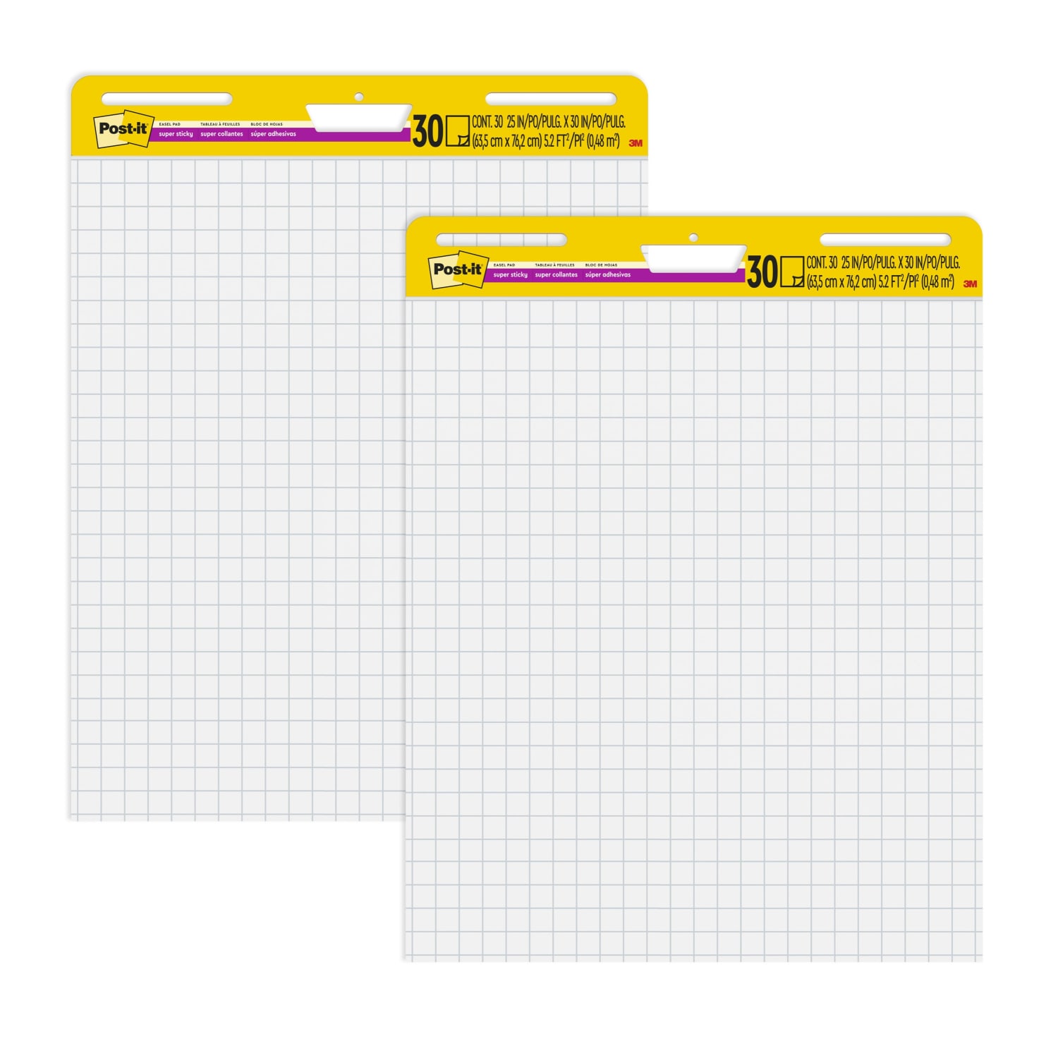 Post-it Super Sticky Easel Pads, 25 in x 30 in, 2 Pads, 30 Sheets/Pad, Grid Lined, Great for Virtual Teachers and Students, White