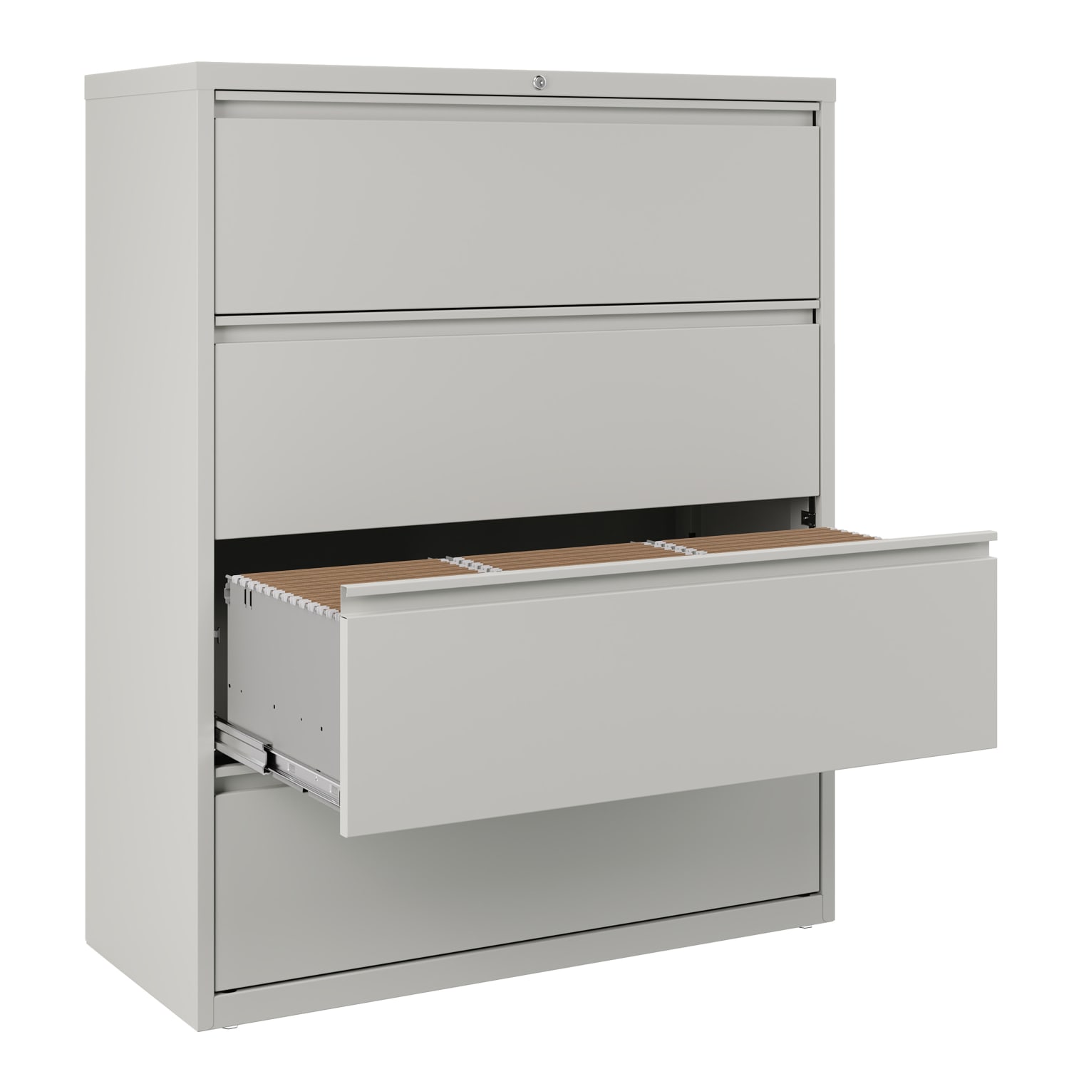 WorkPro 42inW x 18-5/8inD Lateral 4-Drawer File Cabinet, Light Gray - Image 6