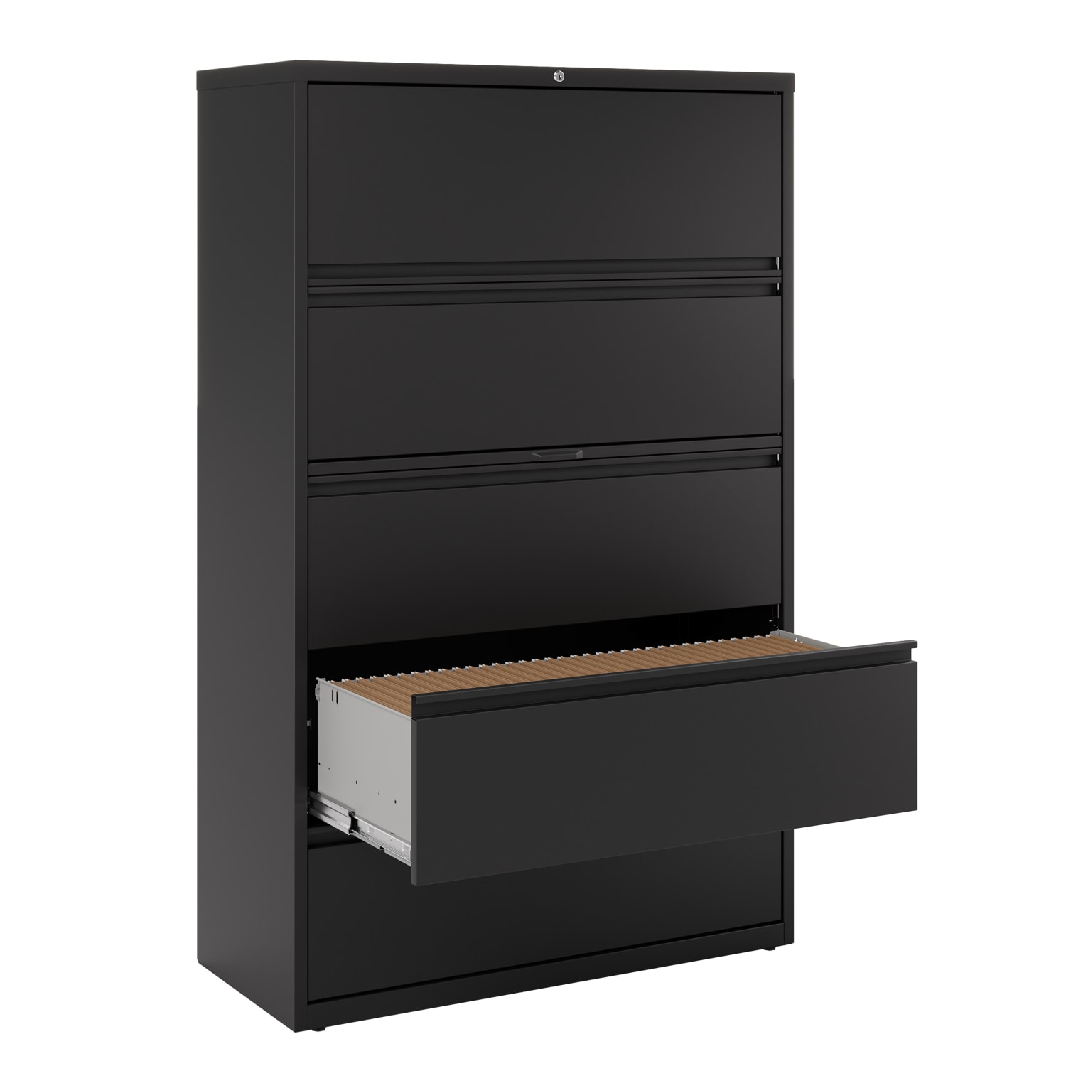 WorkPro 42inW x 18-5/8inD Lateral 5-Drawer File Cabinet, Black - Image 5