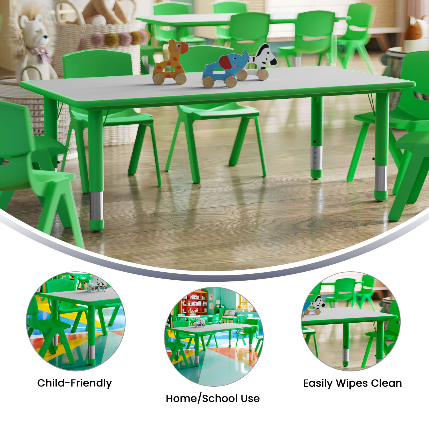 Flash Furniture Height-Adjustable Activity Table, 23-1/2inH x 23-5/8inW x 47-1/4inD, Gray/Green - Image 5