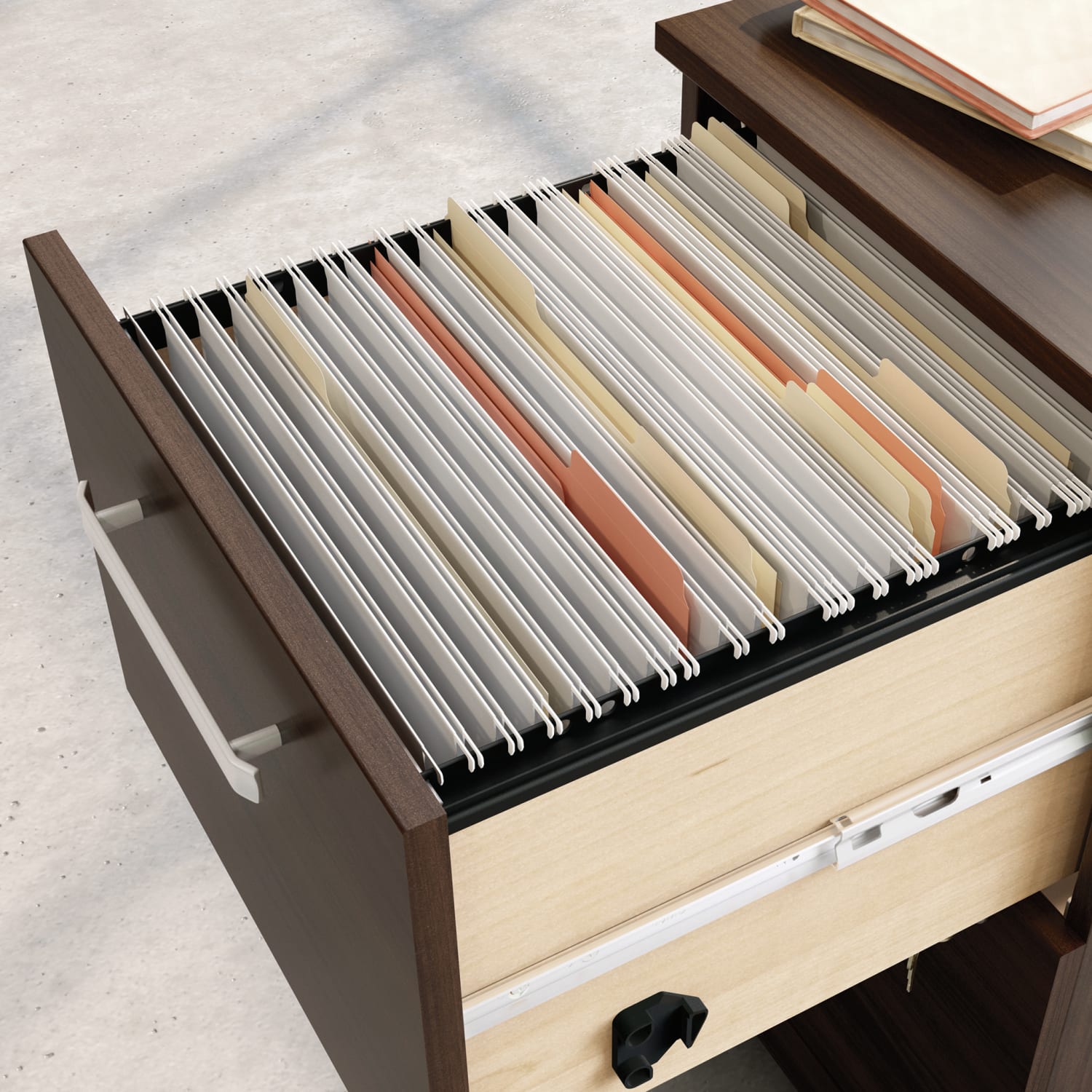 Sauder Affirm Desk With 2-Drawer Locking Mobile Pedestal File, Noble Elm - Image 4