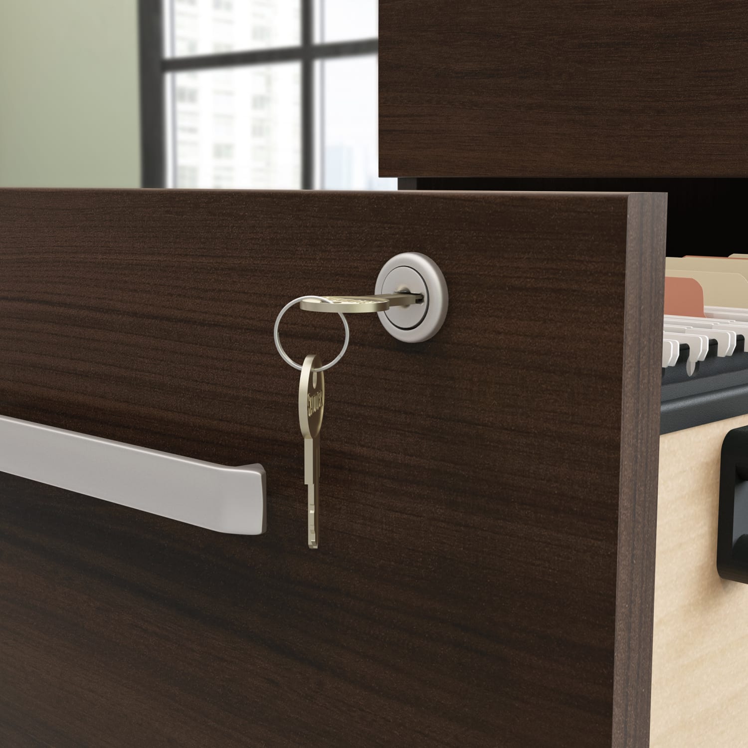 Sauder Affirm Desk With 2-Drawer Locking Mobile Pedestal File, Noble Elm - Image 5