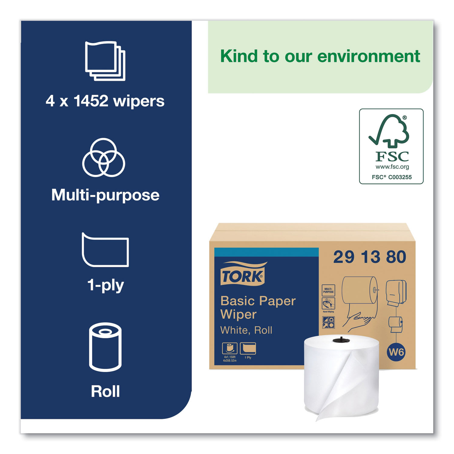 Tork Paper Wiper Roll Towel, 1-Ply, 7.68in x 1,150 ft, White, 4 Rolls/Carton - Image 4