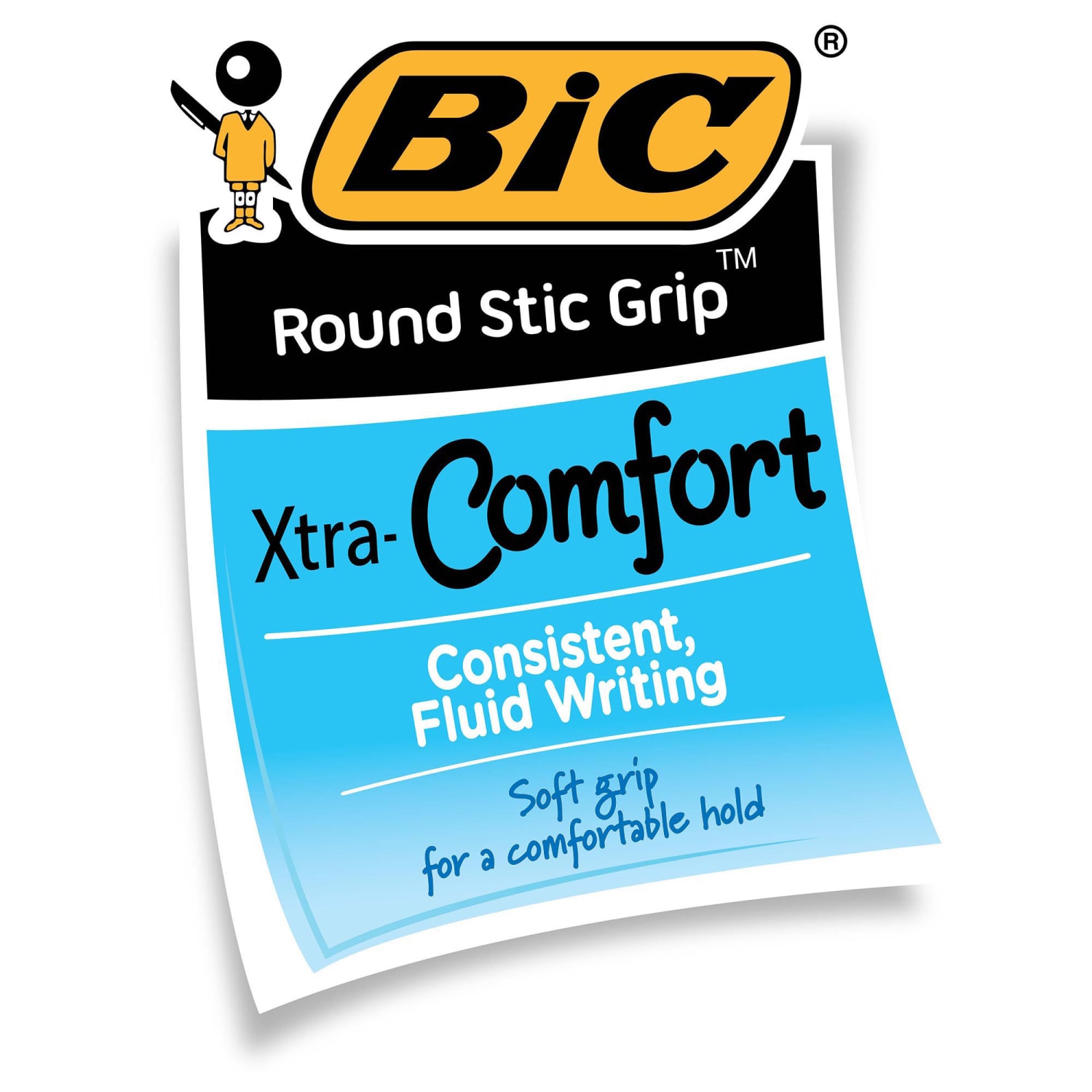 BIC Round Stic Grip Xtra-Comfort Ballpoint Pens, Fine Point, 0.8 mm, Gray Barrel, Blue Ink, Pack Of 12 - Image 4