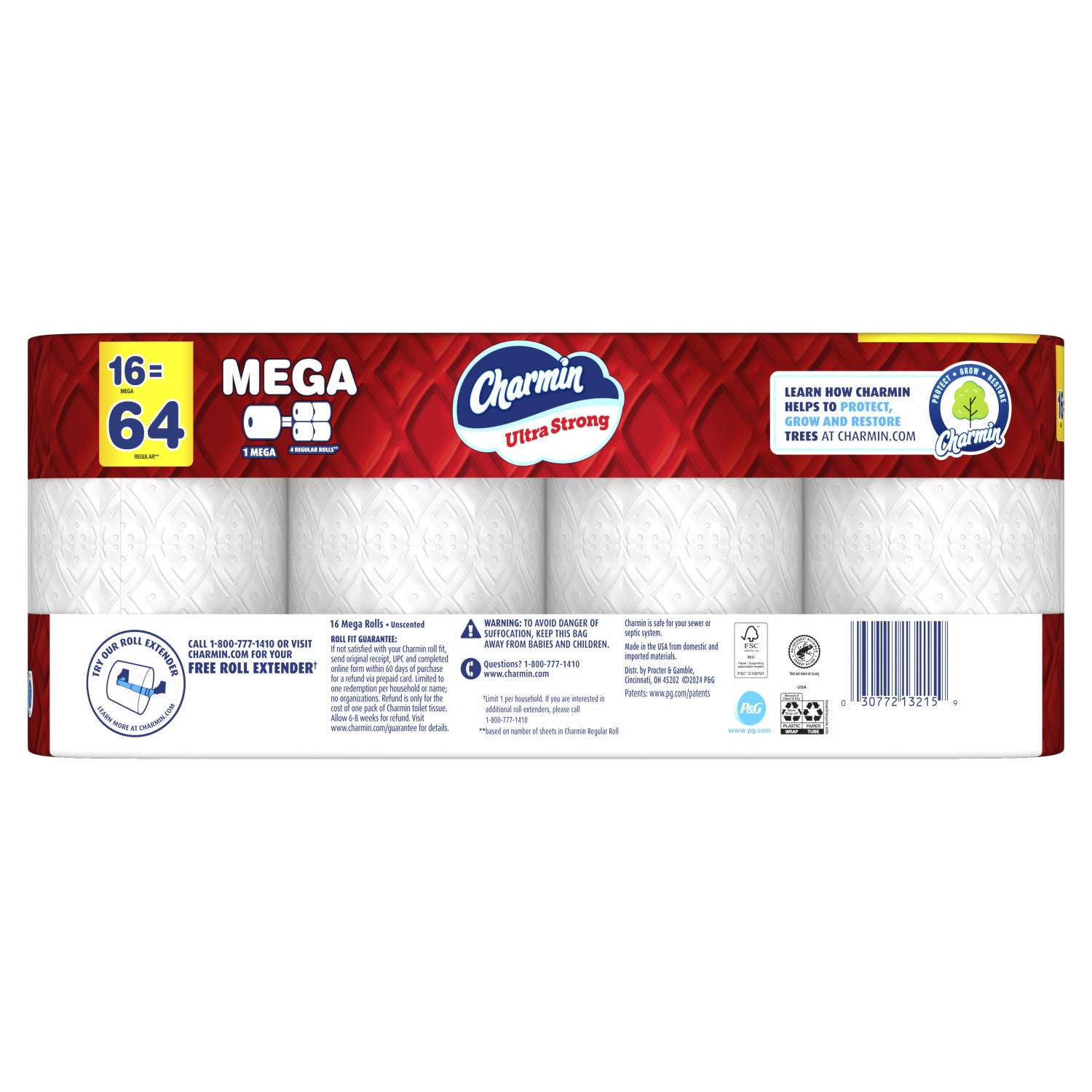 Charmin Ultra Strong Toilet Paper Mega Rolls, 4in x 3-15/16in, White, 220 Sheets Per Roll, Pack Of 16 Mega Rolls - Image 6
