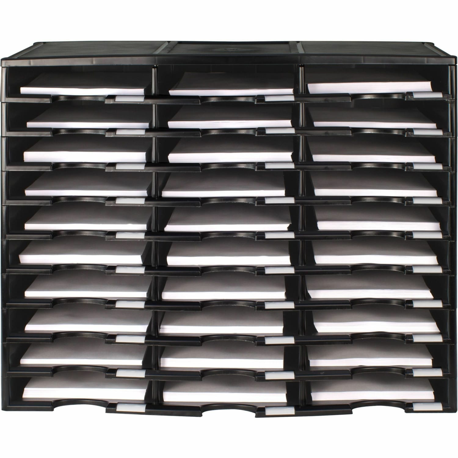 Storex Stackable Literature Sorter - 15000 x Sheet - 30 Compartment(s) - Compartment Size : 9.50in x 12in - 25.50in Height x 14.13in Width31.38in Length - Black - Plastic - 1 Each - Image 3