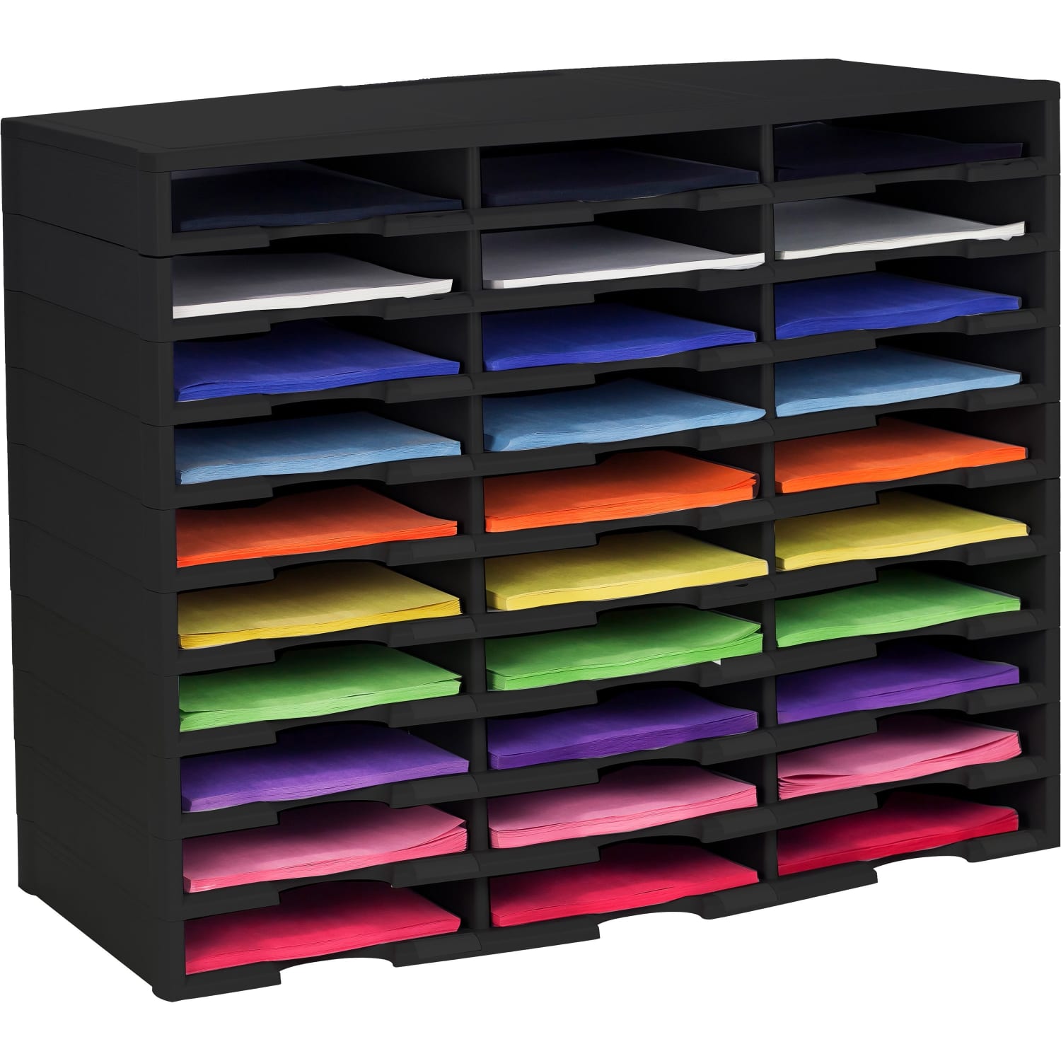 Storex Stackable Literature Sorter - 15000 x Sheet - 30 Compartment(s) - Compartment Size : 9.50in x 12in - 25.50in Height x 14.13in Width31.38in Length - Black - Plastic - 1 Each - Image 4