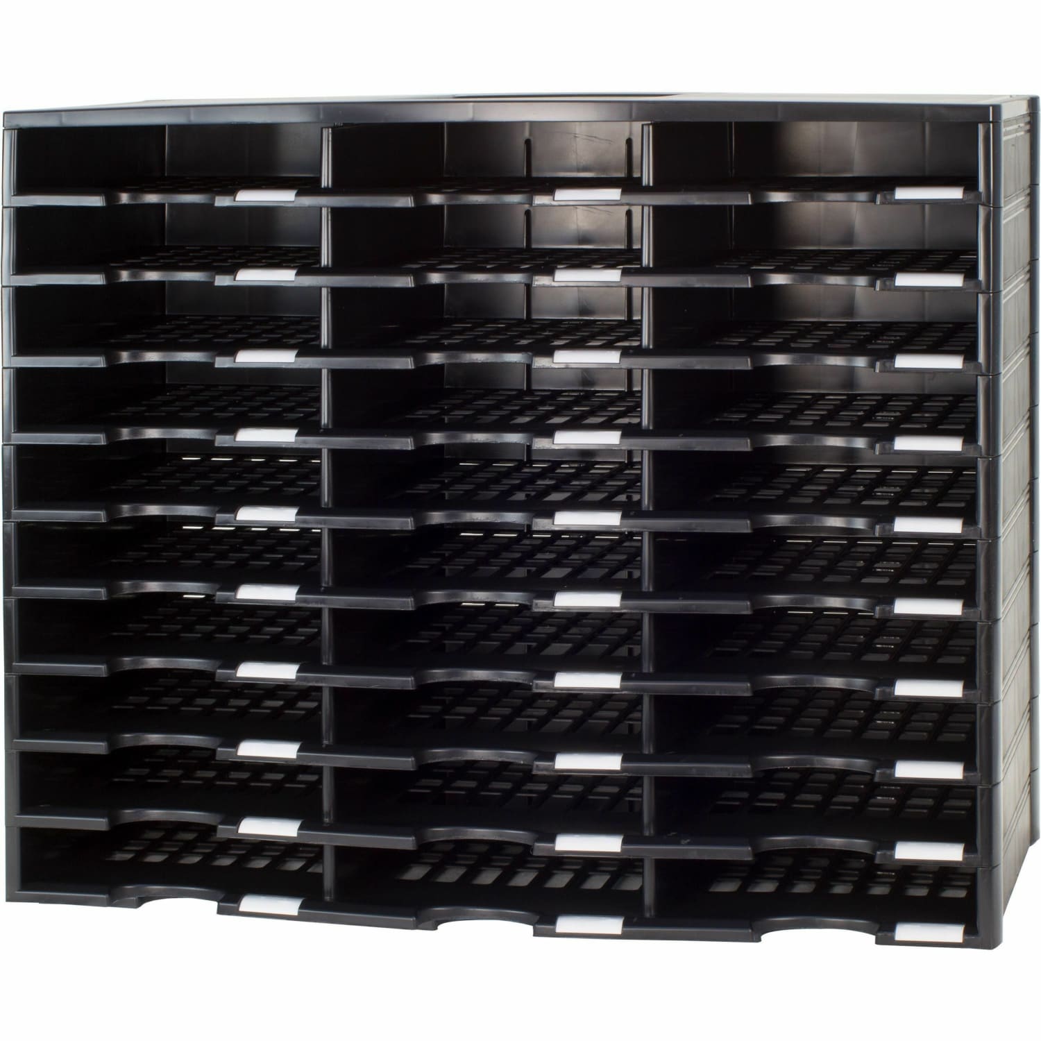 Storex Stackable Literature Sorter - 15000 x Sheet - 30 Compartment(s) - Compartment Size : 9.50in x 12in - 25.50in Height x 14.13in Width31.38in Length - Black - Plastic - 1 Each - Image 5