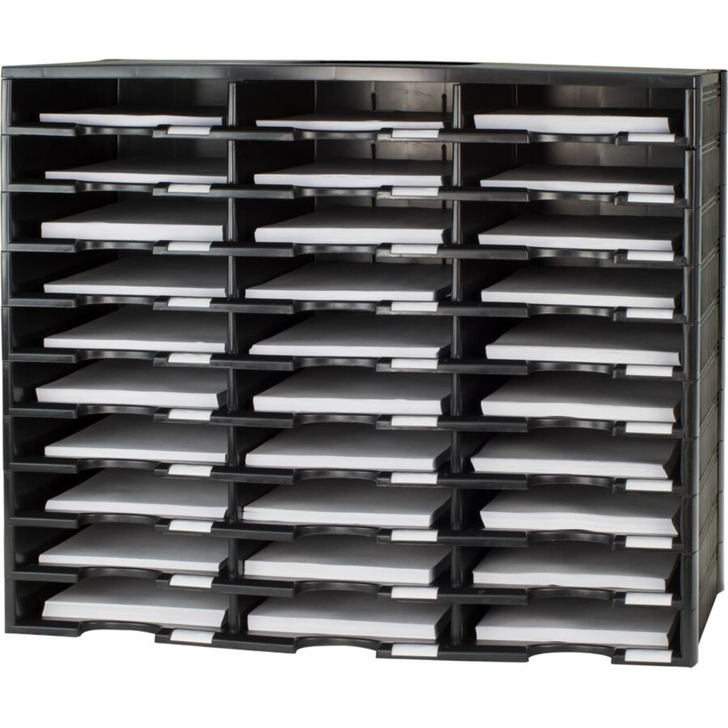 Storex Stackable Literature Sorter - 15000 x Sheet - 30 Compartment(s) - Compartment Size : 9.50in x 12in - 25.50in Height x 14.13in Width31.38in Length - Black - Plastic - 1 Each - Image 6