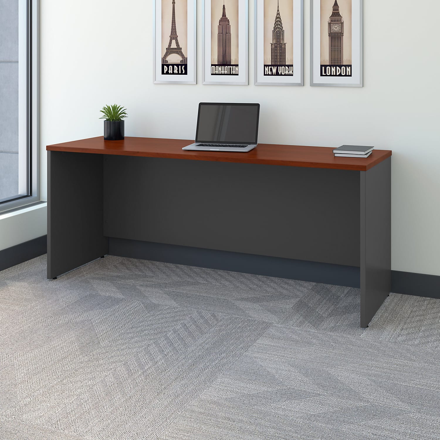 Bush Business Furniture Components Credenza Desk 72inW x 24inD, Hansen Cherry/Graphite Gray, Standard Delivery - Image 3