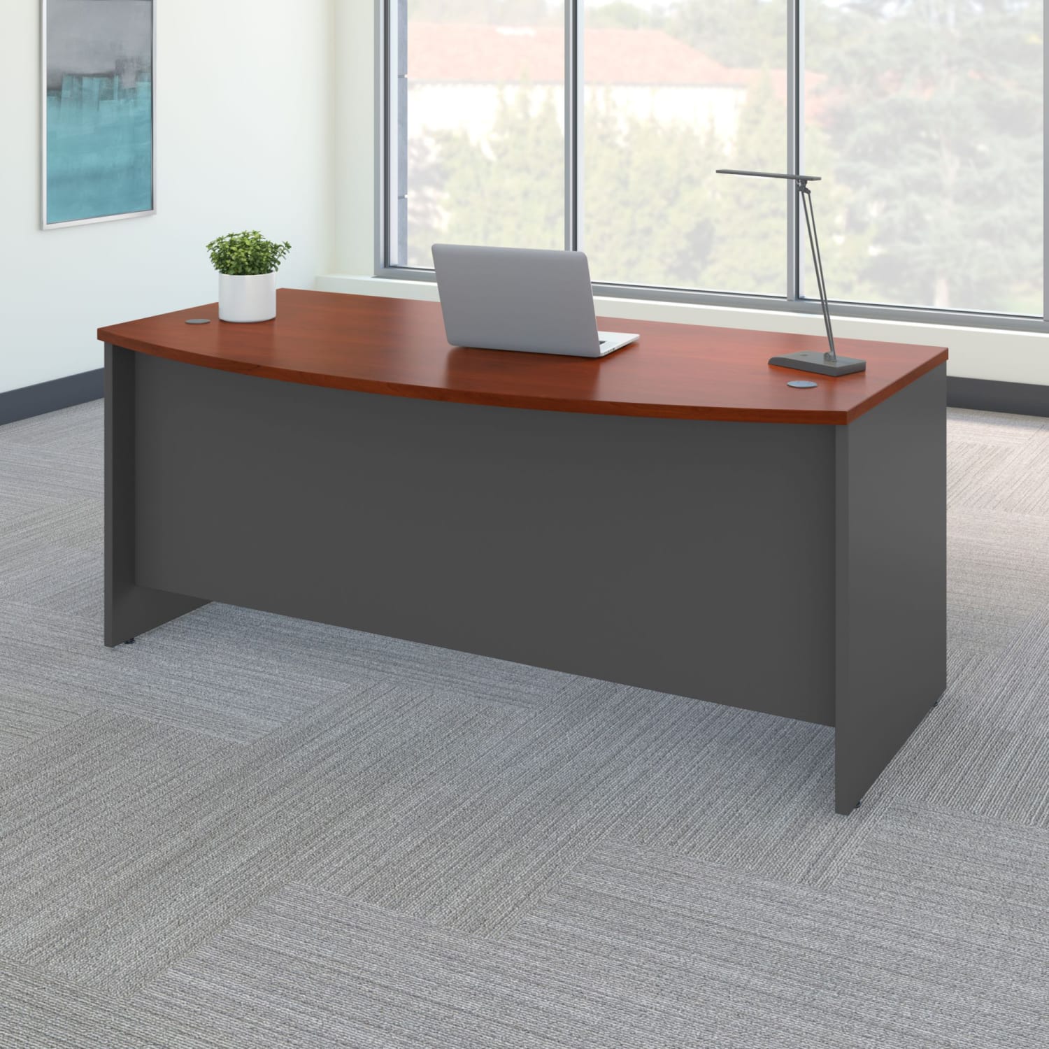 Bush Business Furniture Components Bow Front Desk, 72inW x 36inD, Hansen Cherry/Graphite Gray, Standard Delivery - Image 4