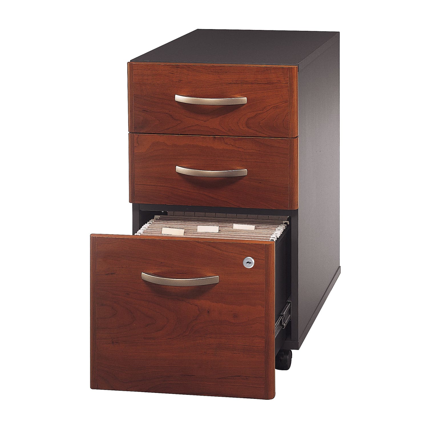 Bush Business Furniture Components 21inD Vertical 3-Drawer Mobile File Cabinet, Hansen Cherry/Graphite Gray, Standard Delivery - Image 4