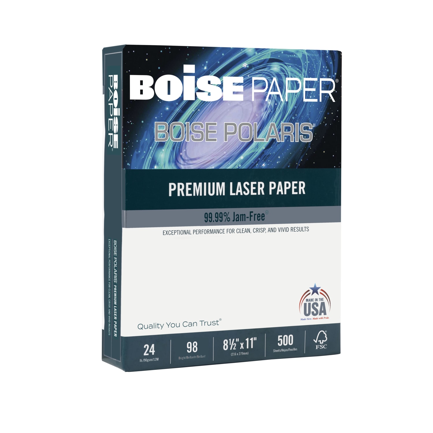 Boise POLARIS Premium Laser Paper, 8 Reams, White, Letter Size (8 1/2in x 11in), 500 Sheets Per Ream, FSC Certified, 24 Lb, 98 Brigtness