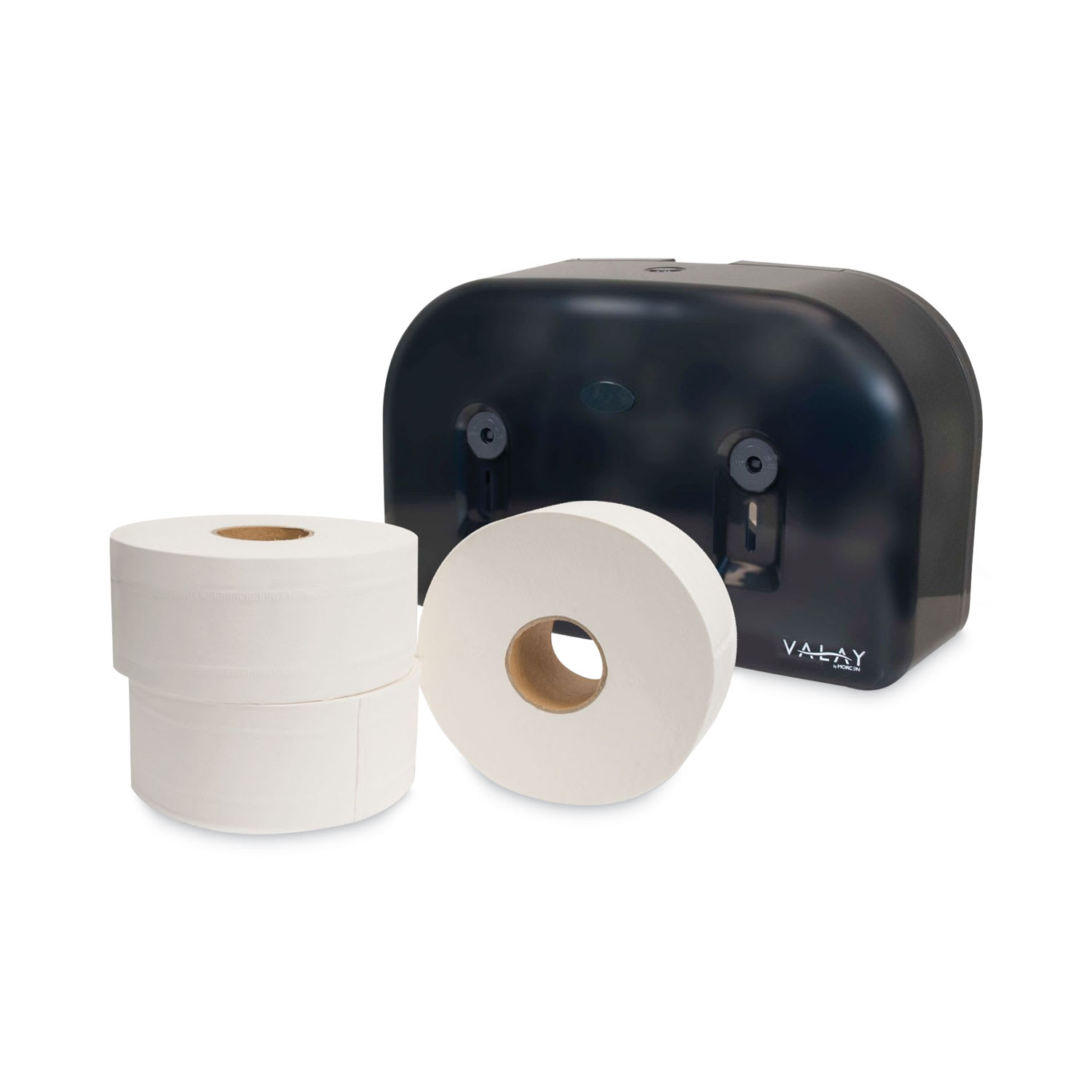 Morcon Tissue Valay Plastic Mini Jumbo Bath Tissue Dispenser, Two Rolls, 9.75 x 15.87 x 5.25, Black - Image 3