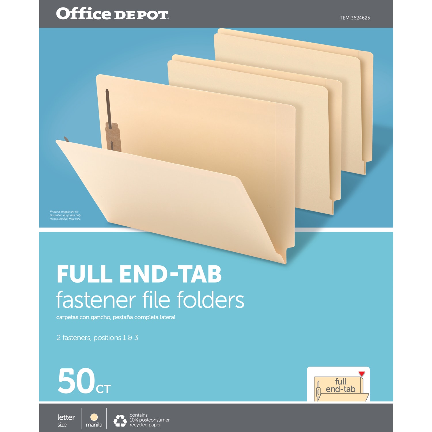 Office Depot Brand End Tab Fastener Folders, 2 Bonded Fasteners, Straight-Cut Tabs, Letter Size, Manila, Box Of 50 - Image 3