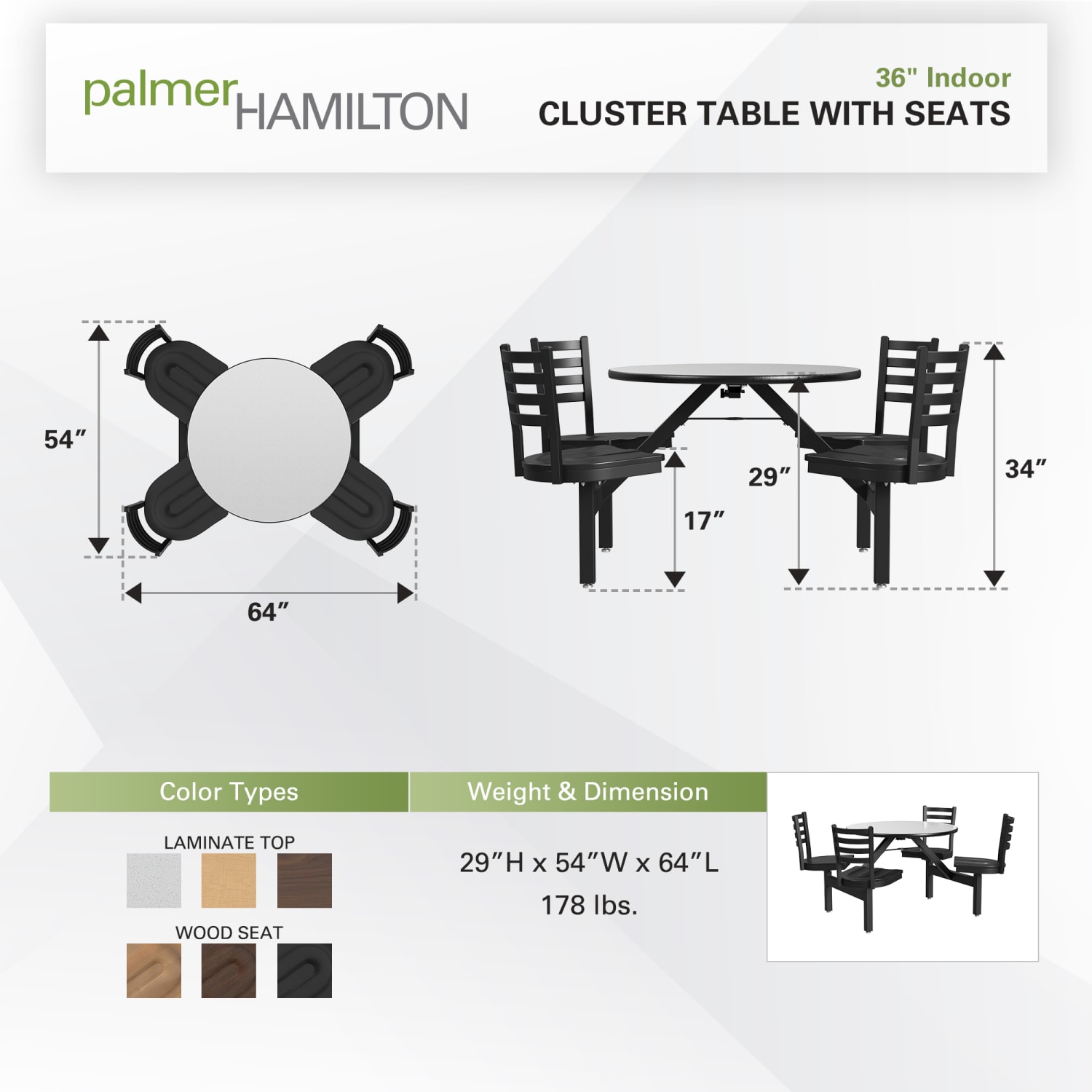 Palmer Hamilton Covey Indoor Cluster Table With 4 Seats, 29in x 54in, Gray Glace/Black - Image 3