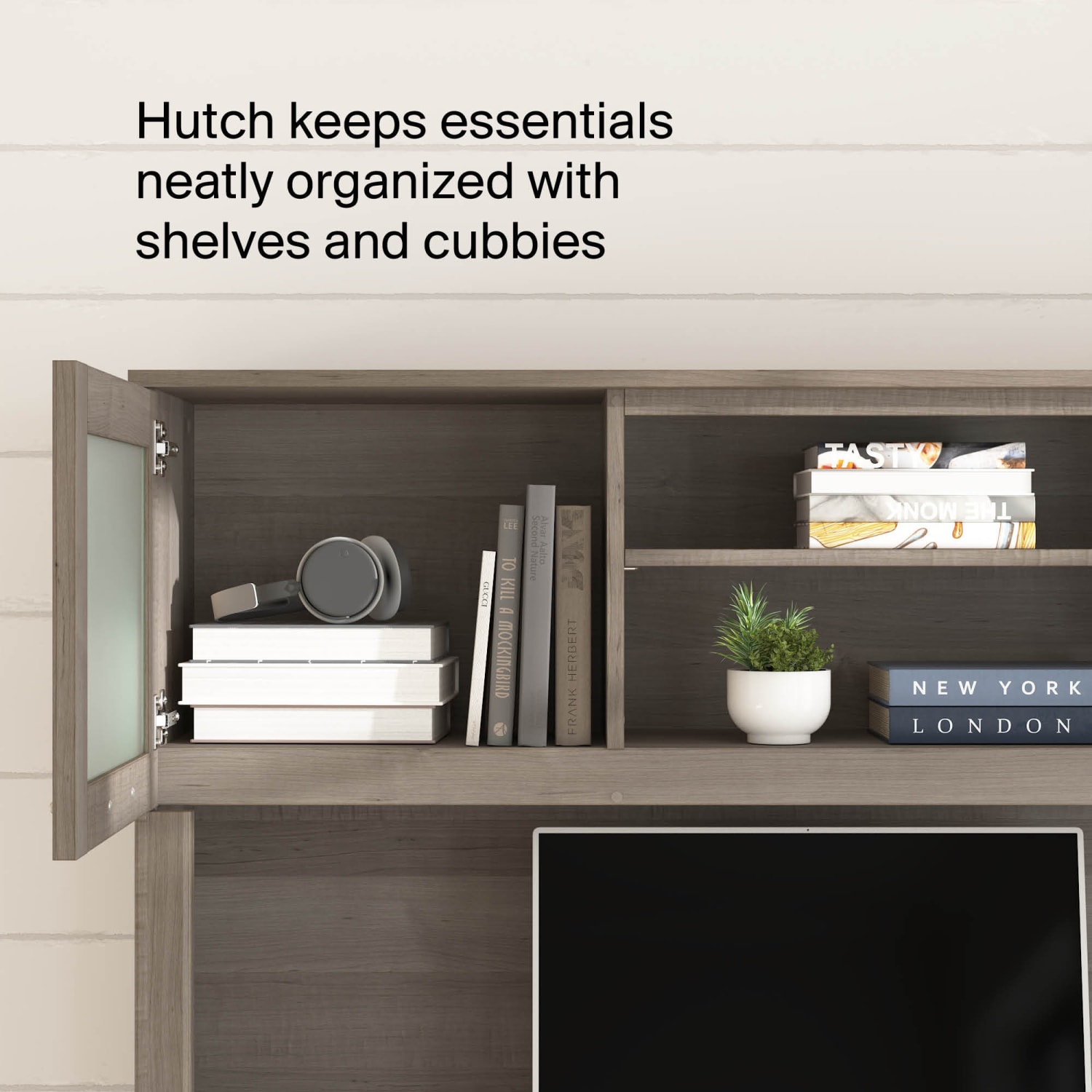 Bush Furniture Somerset 60inW L Shaped Desk Hutch, Ash Gray, Standard Delivery - Image 5