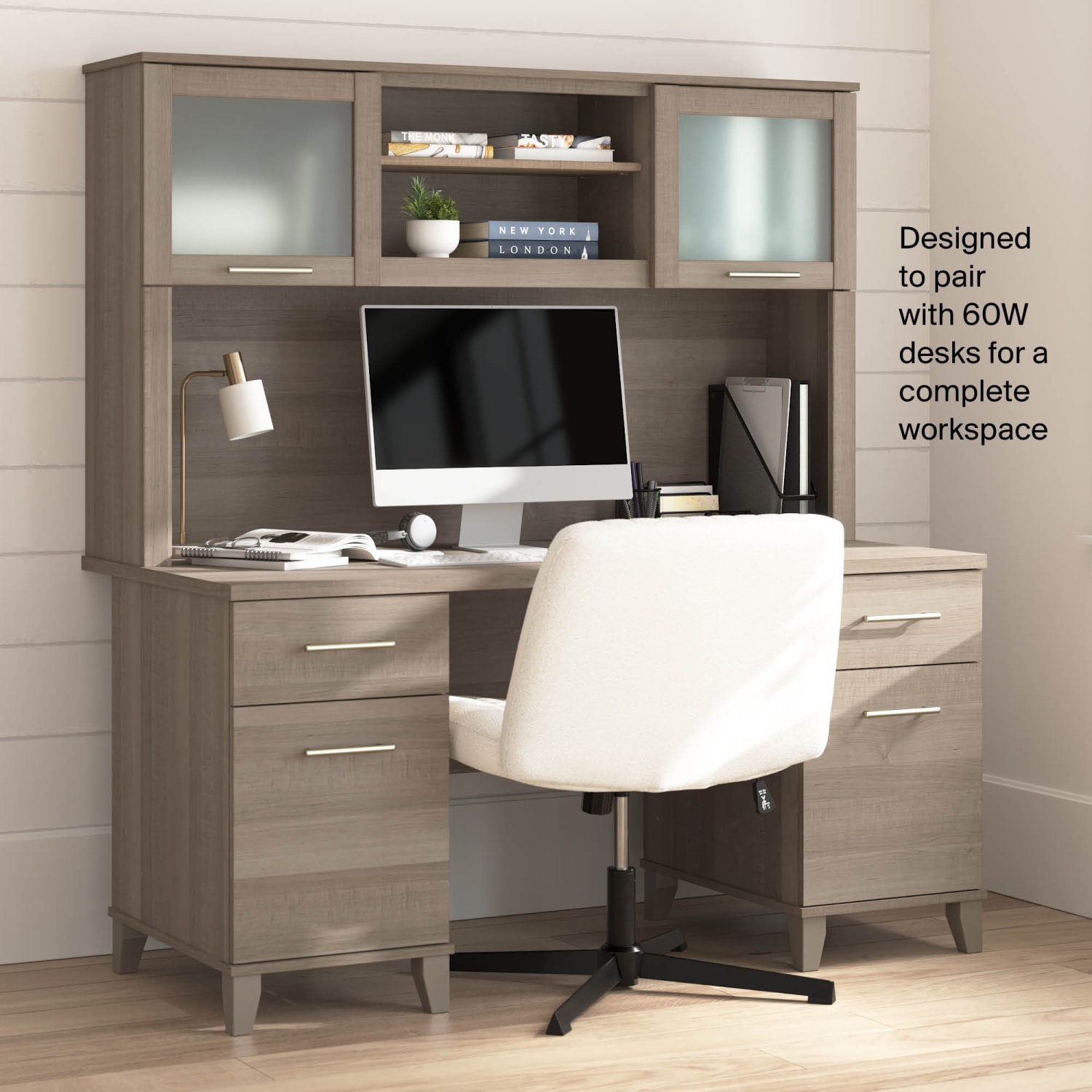 Bush Furniture Somerset 60inW L Shaped Desk Hutch, Ash Gray, Standard Delivery - Image 6