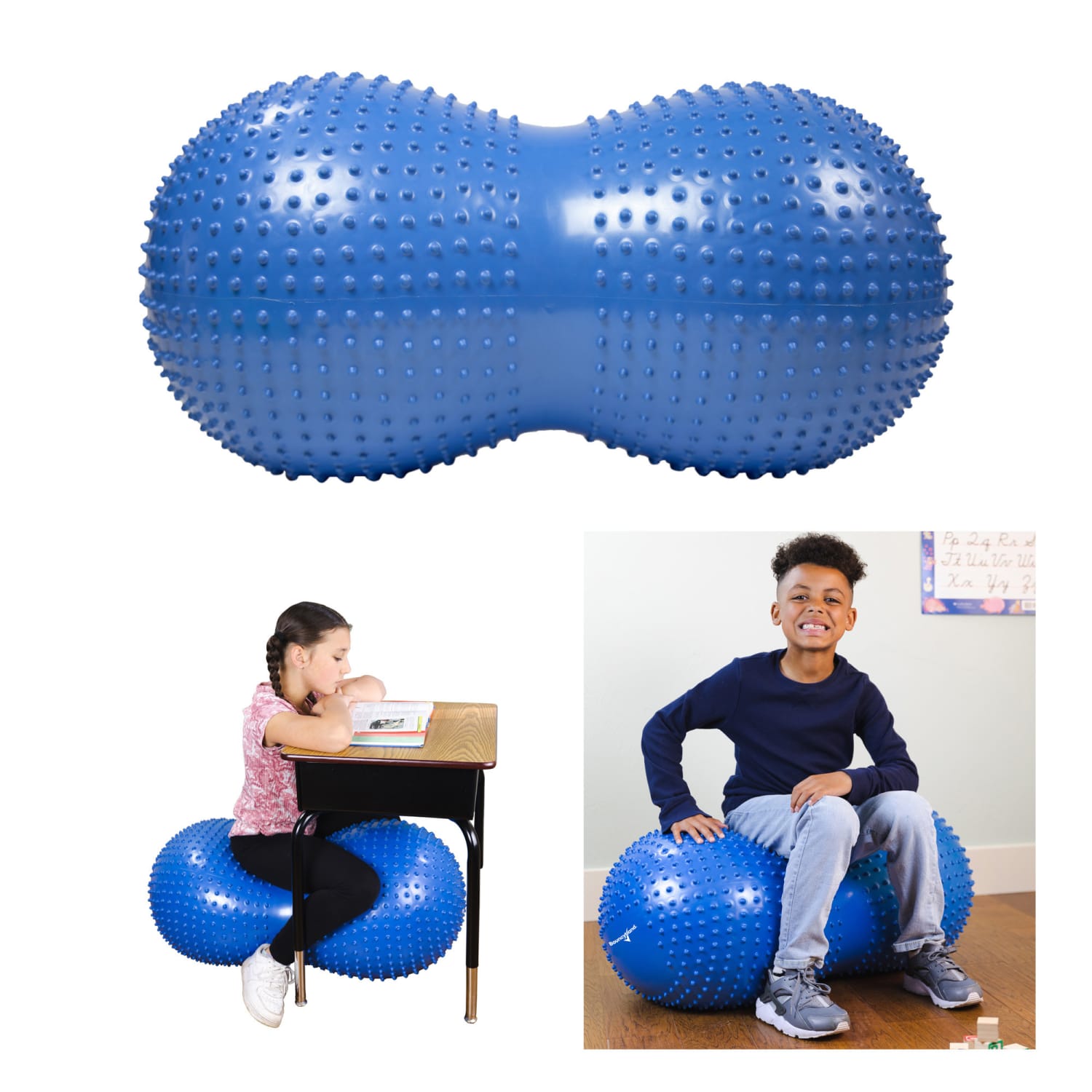 Bouncyband Sensory Peanut Stability Ball, 20in x 36in, Blue - Image 3