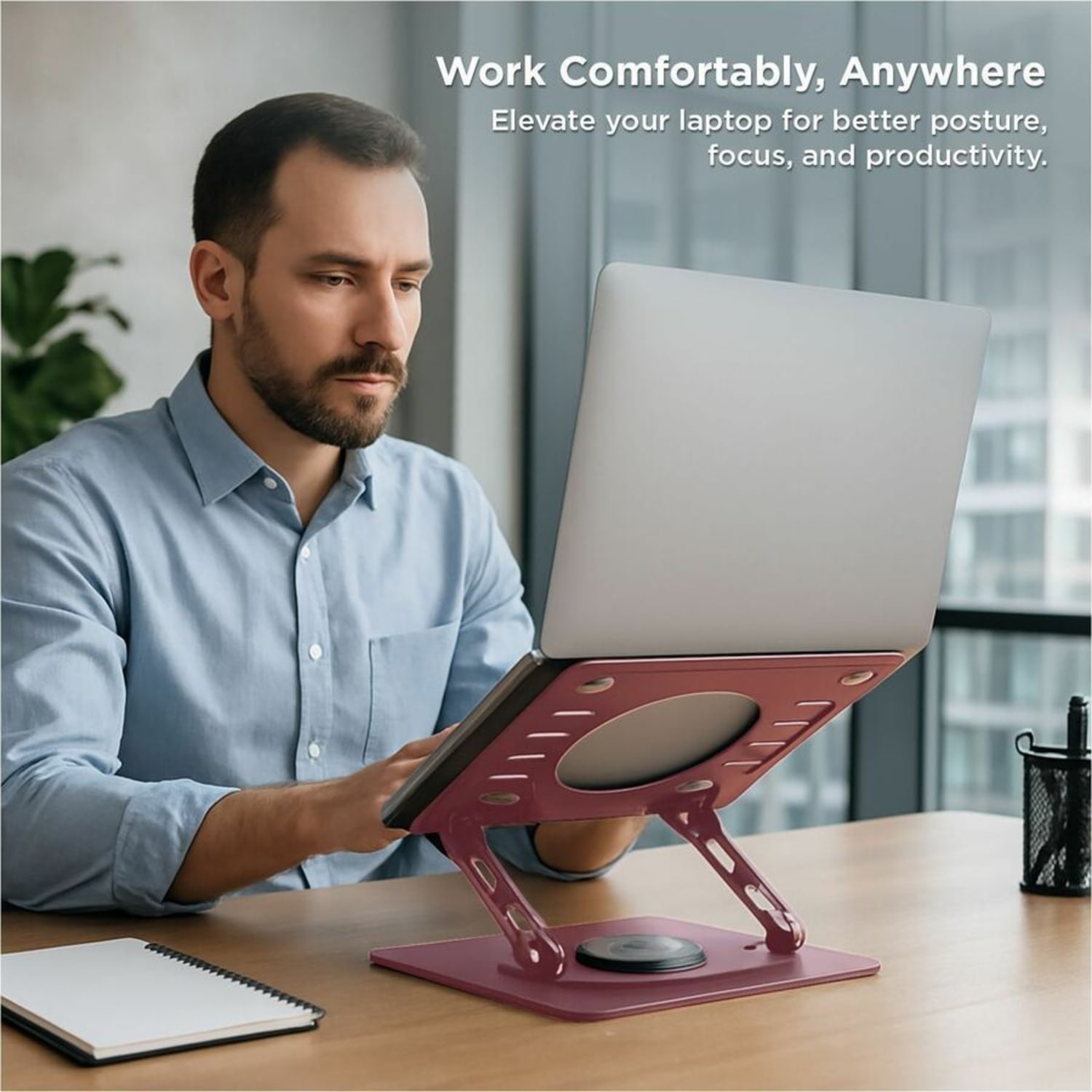 Uncaged Ergonomics Swivel Laptop Stand for Desk - Adjustable Laptop Riser Cooler with 360 Rotation - Up to 15.60in Screen Support - SLSROSEGOLD - Image 5
