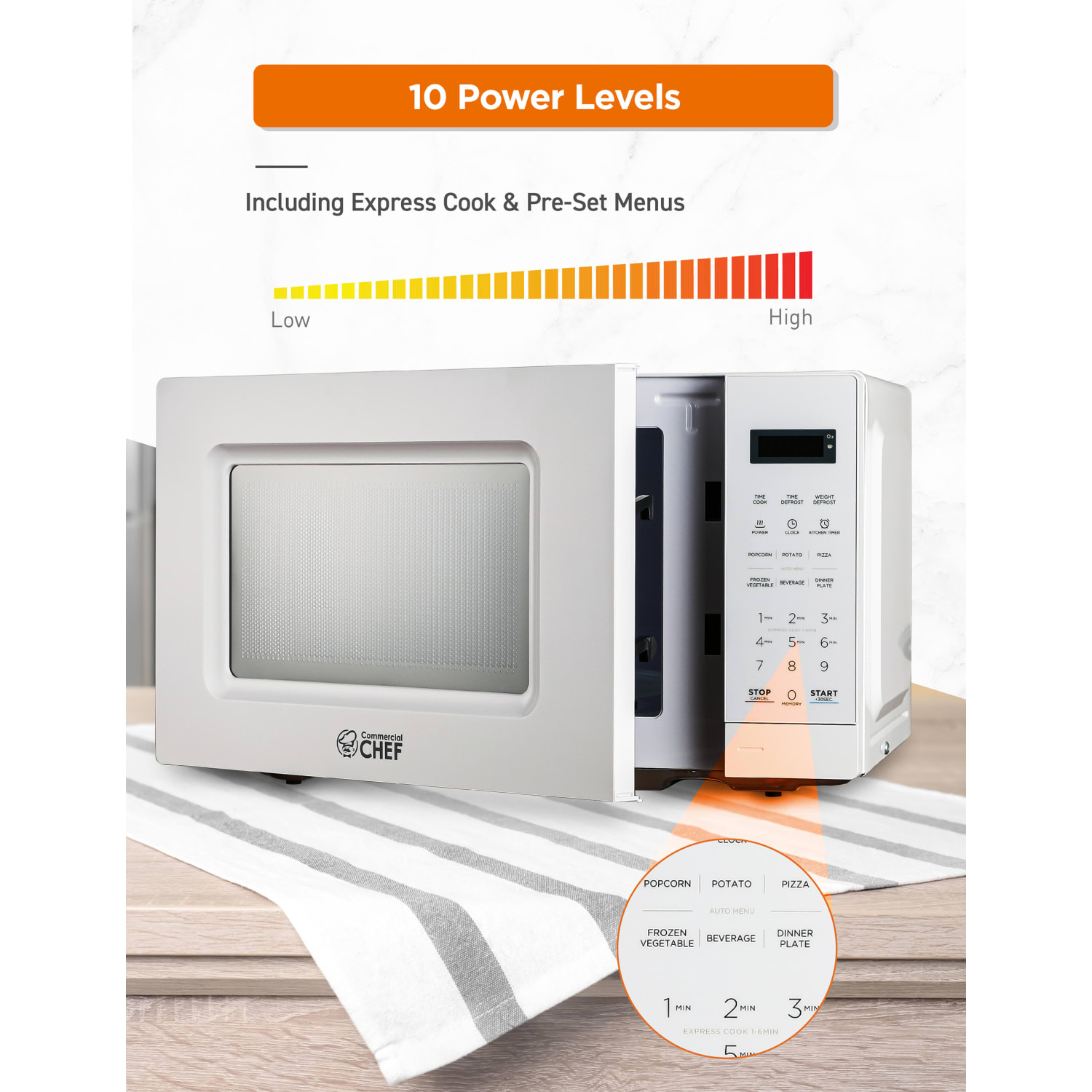 Commercial Chef Small Countertop Microwave With Digital Display, 0.7 Cu Ft, White - Image 4