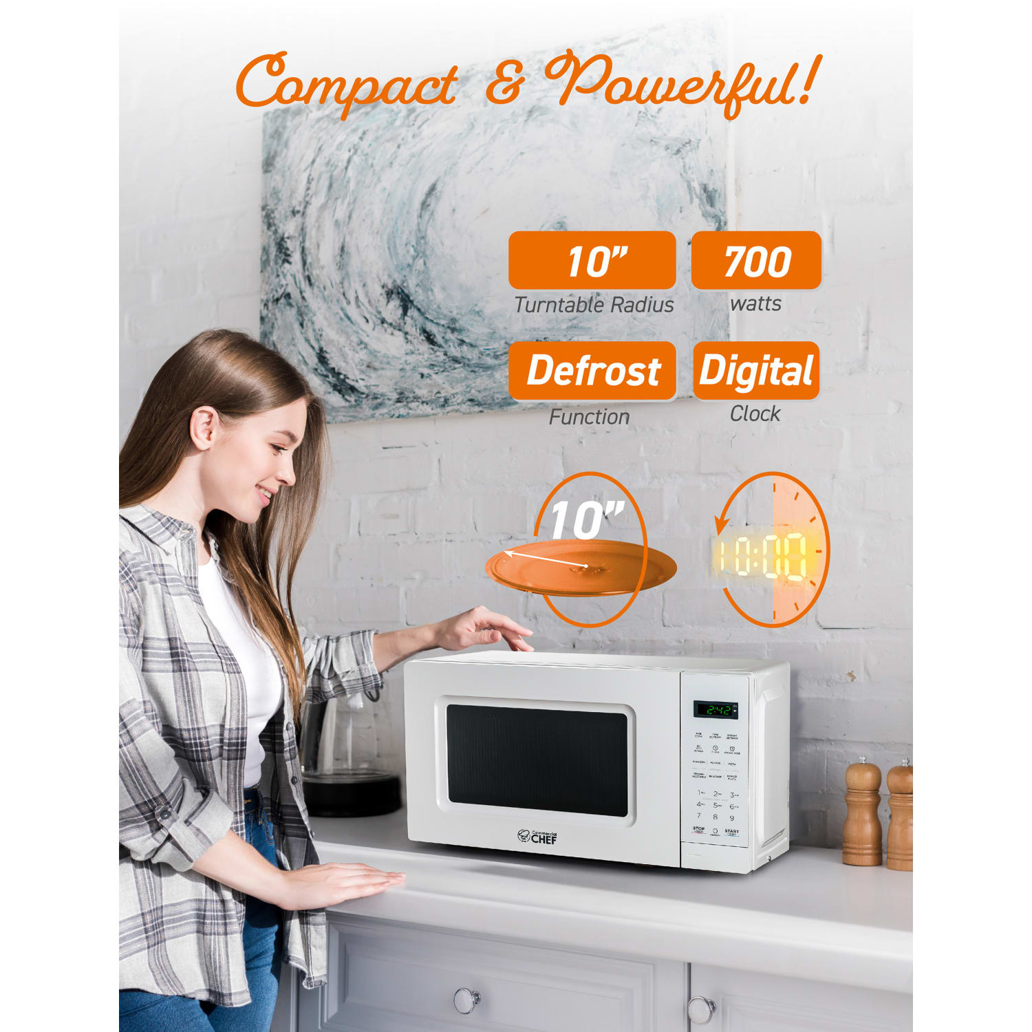 Commercial Chef Small Countertop Microwave With Digital Display, 0.7 Cu Ft, White - Image 5