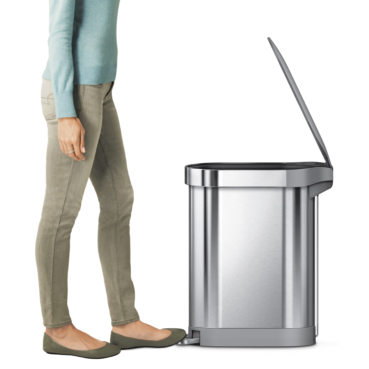simplehuman Slim Liner Rim Step Trash Can, 12 Gallons, Stainless Steel with Gray Plastic Lid - Image 3