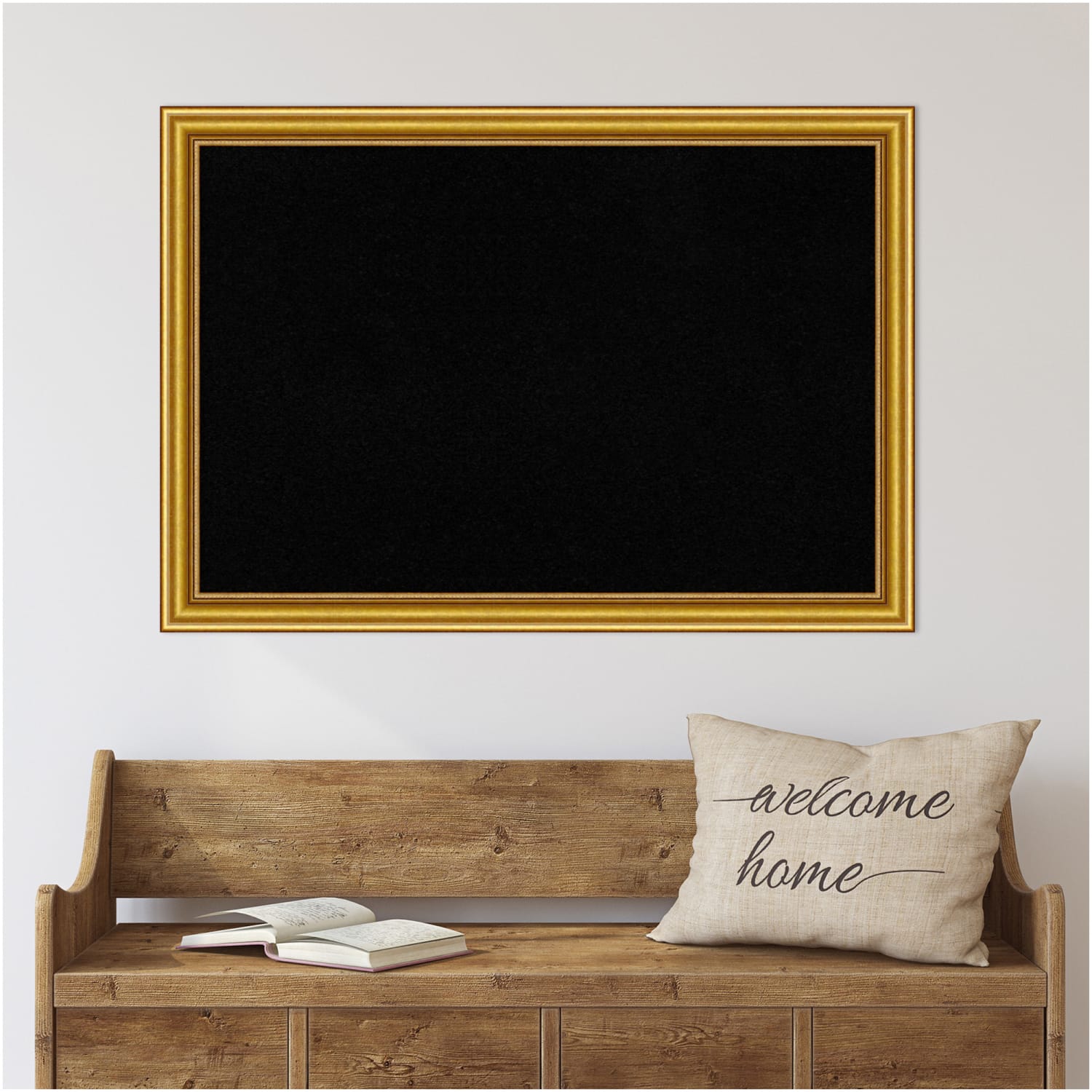Amanti Art Rectangular Non-Magnetic Cork Bulletin Board, Black, 40in x 28in, Townhouse Gold Wood Frame - Image 6