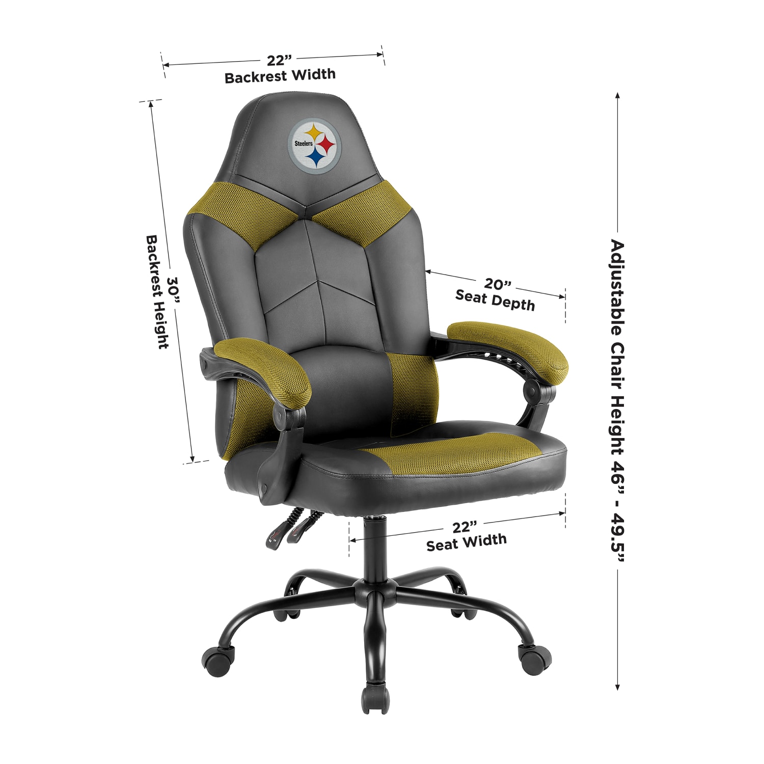 Imperial Adjustable Oversized Vinyl High-Back Office Task Chair, NFL Pittsburgh Steelers, Black/Yellow - Image 5