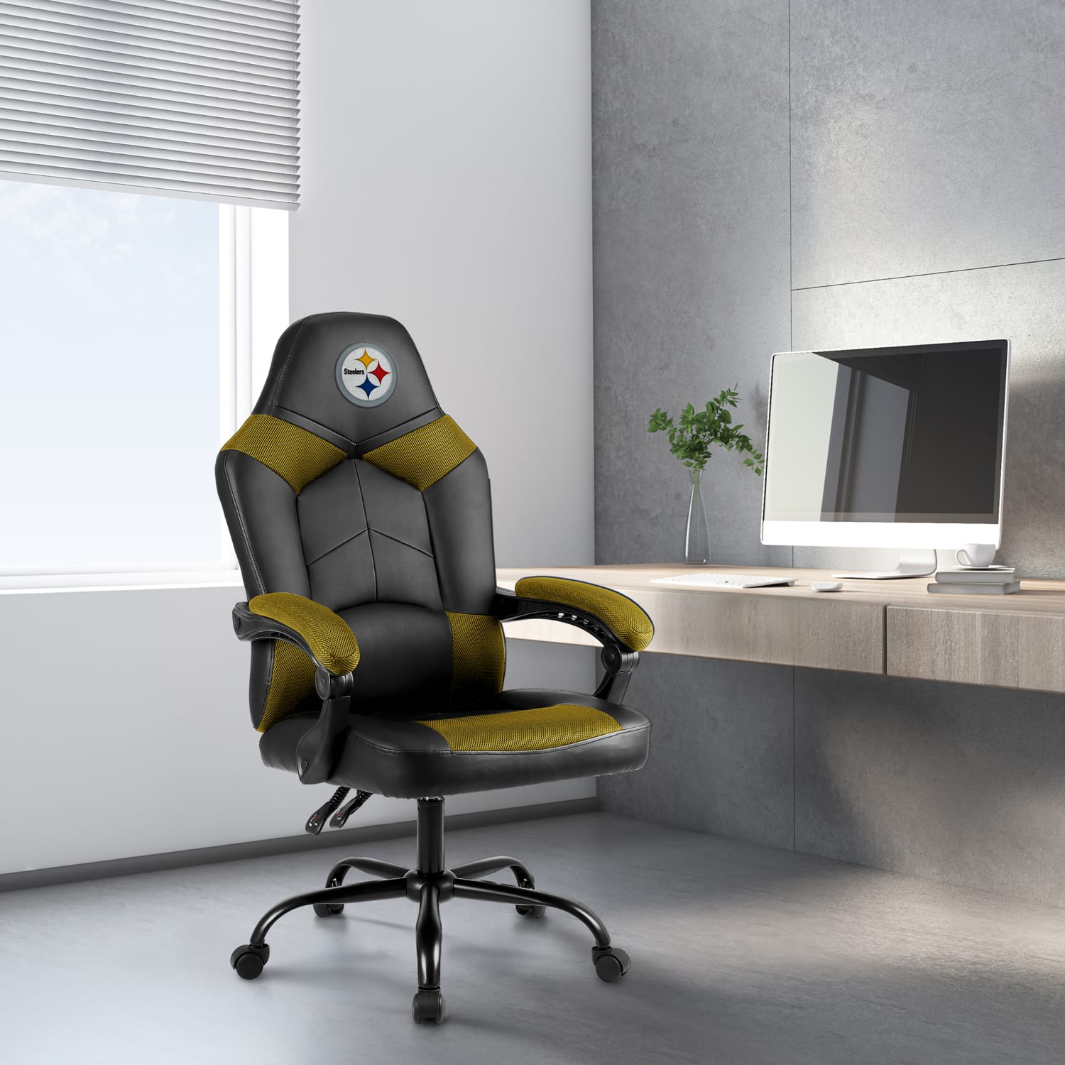 Imperial Adjustable Oversized Vinyl High-Back Office Task Chair, NFL Pittsburgh Steelers, Black/Yellow - Image 6