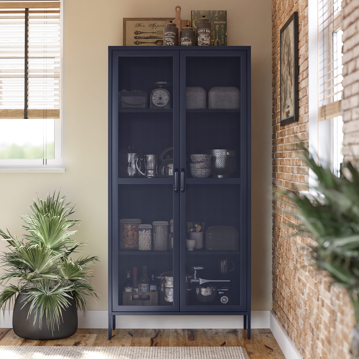 Ameriwood Home Novogratz Channing Tall 2-Door Mesh Metal Locker Cabinet, 72-13/16inH x 35-3/8inW x 15-3/4inD, Navy - Image 4