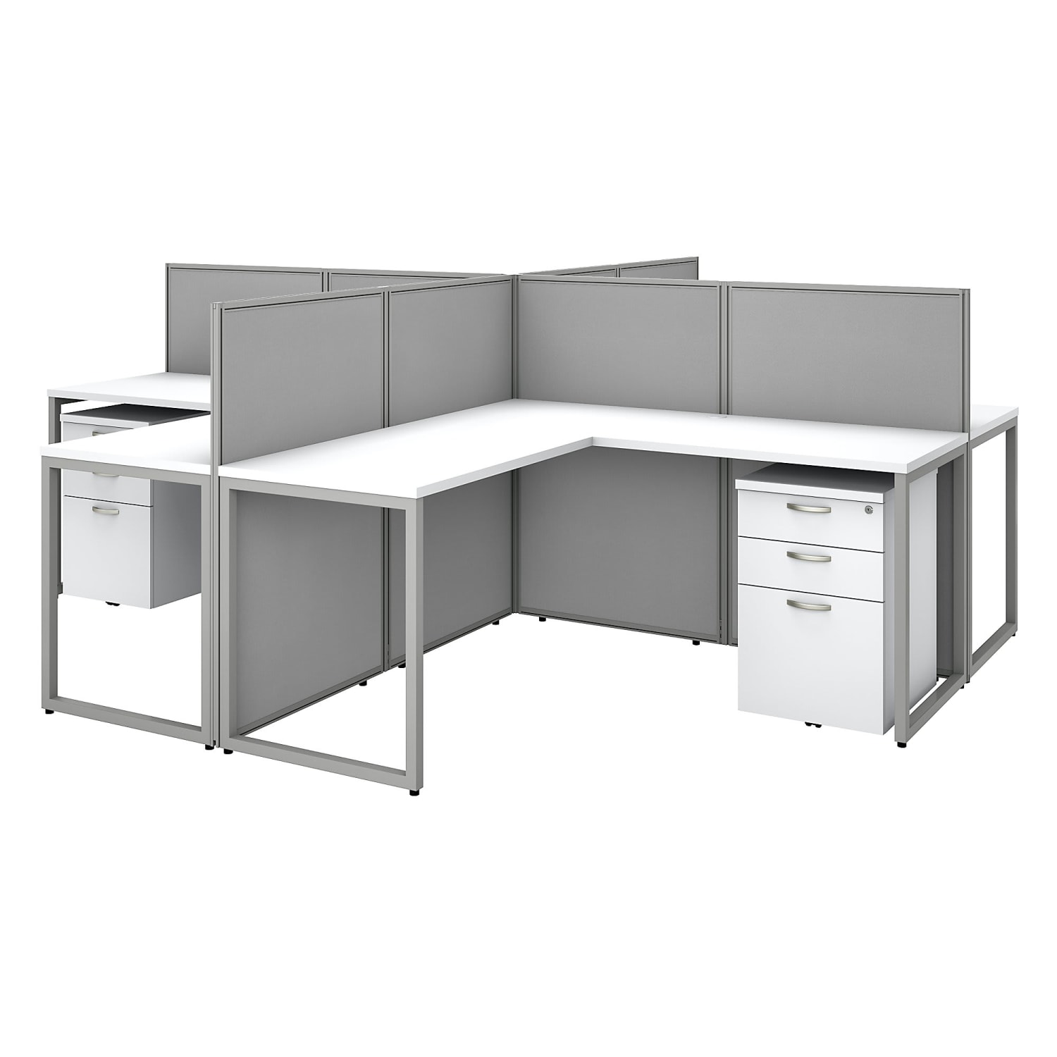 Bush Business Furniture Easy Office 60W 4-Person L-Shaped Cubicle Desk Workstations, Pure White, Standard Delivery