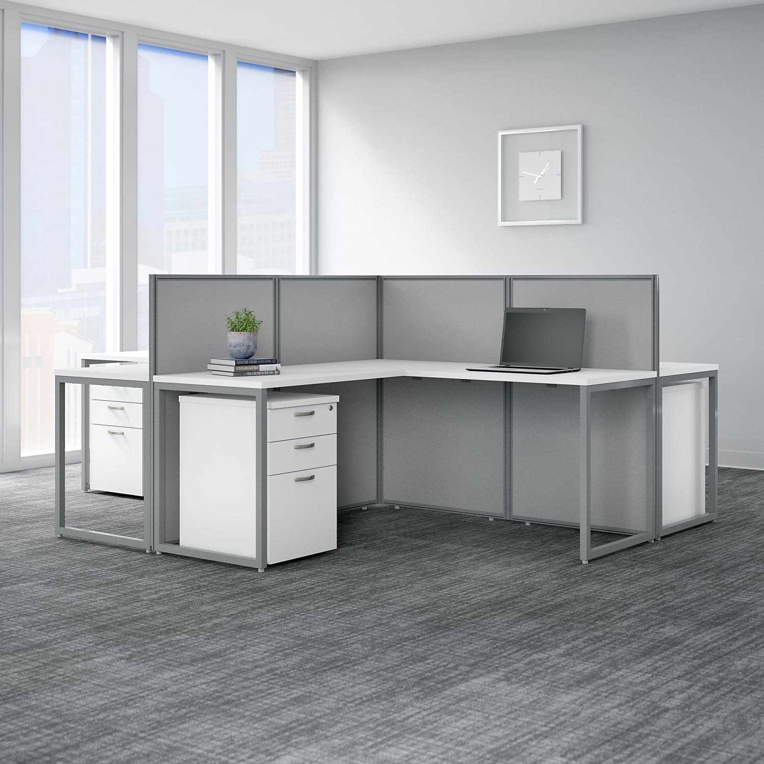 Bush Business Furniture Easy Office 60inW 4-Person L-Shaped Cubicle Desk Workstation With 45inH Panels And File Cabinets, Pure White/Silver Gray, Standard Delivery - Image 3