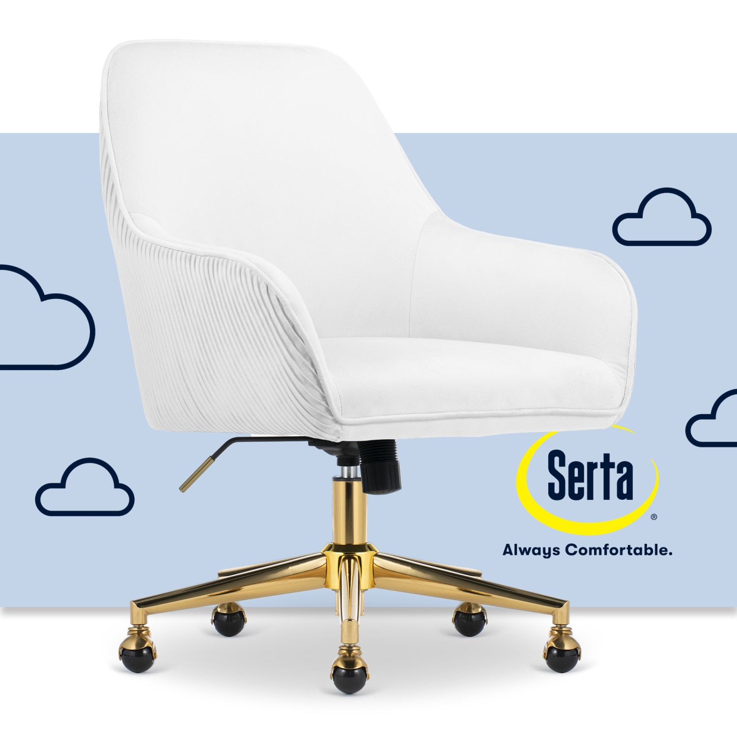 Serta Chloe Ergonomic Fabric Mid-Back Home Office Chair, Off-White - Image 3