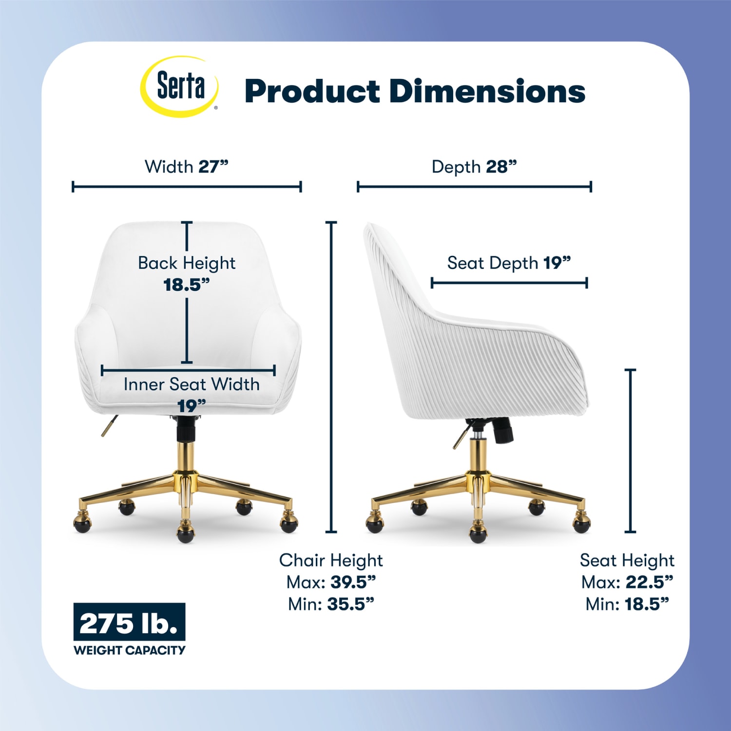 Serta Chloe Ergonomic Fabric Mid-Back Home Office Chair, Off-White - Image 4