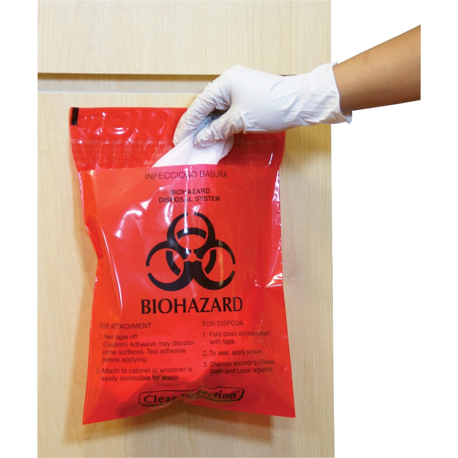 Unimed Stick-On Biohazard Infectious Waste Bags, 2.6 Quarts, Red, Box Of 100 - Image 3