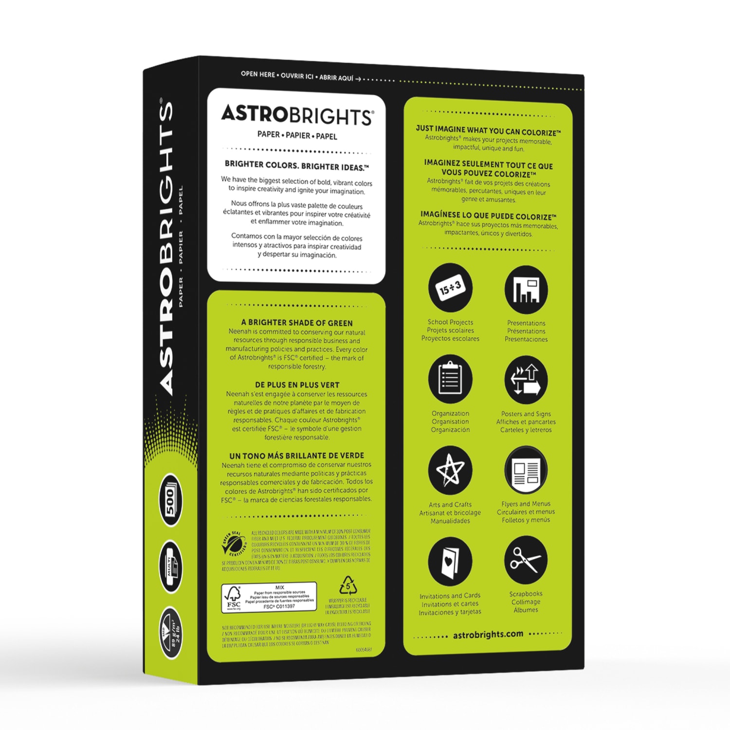 Astrobrights Color Multi-Use Printer & Copy Paper, 1 Ream, Terra Green, Letter (8.5in x 11in), 500 Sheets Per Ream, 24 Lb, 94 Brightness - Image 4