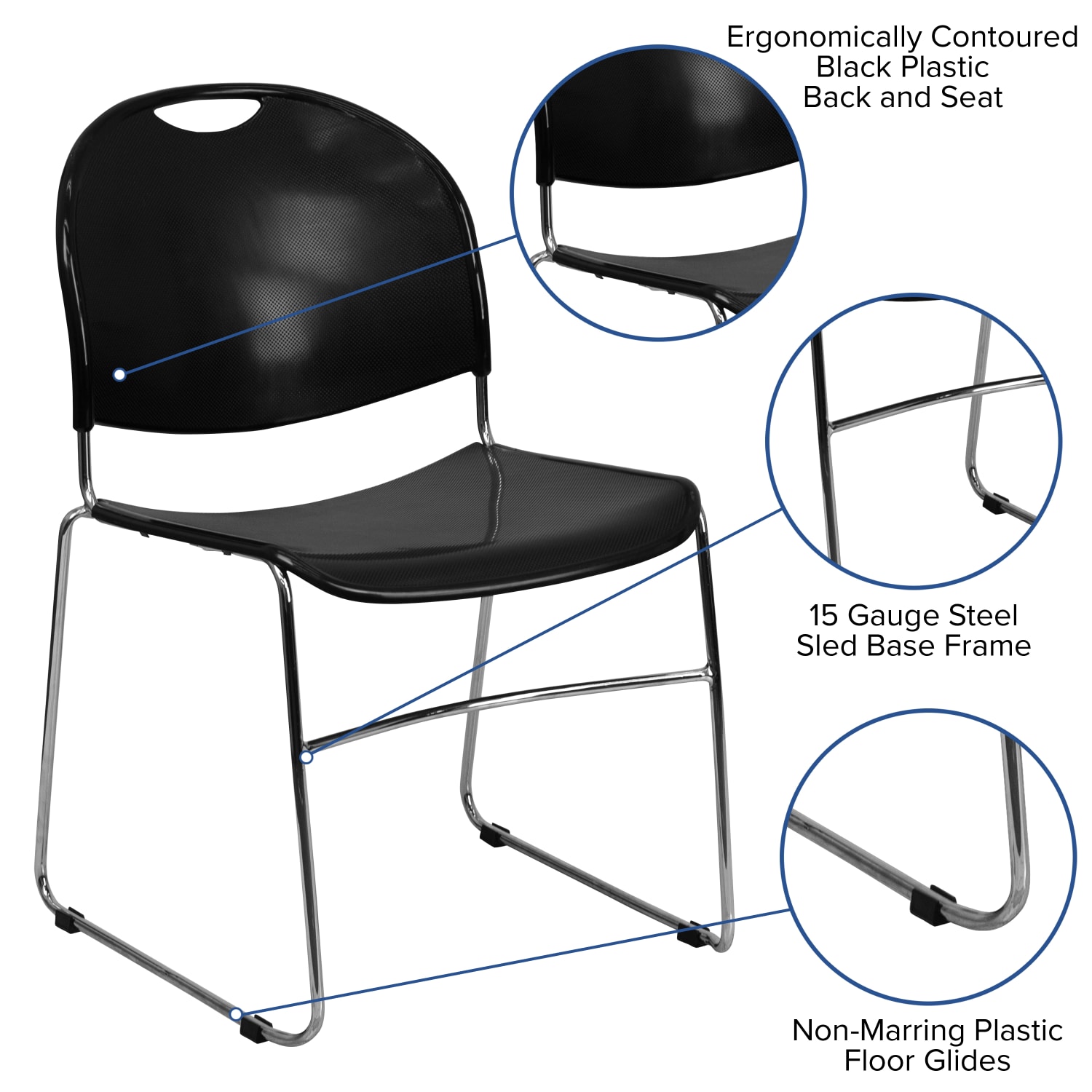 Flash Furniture HERCULES Plastic Ultra-Compact Stack Chair, Black/Chrome - Image 8