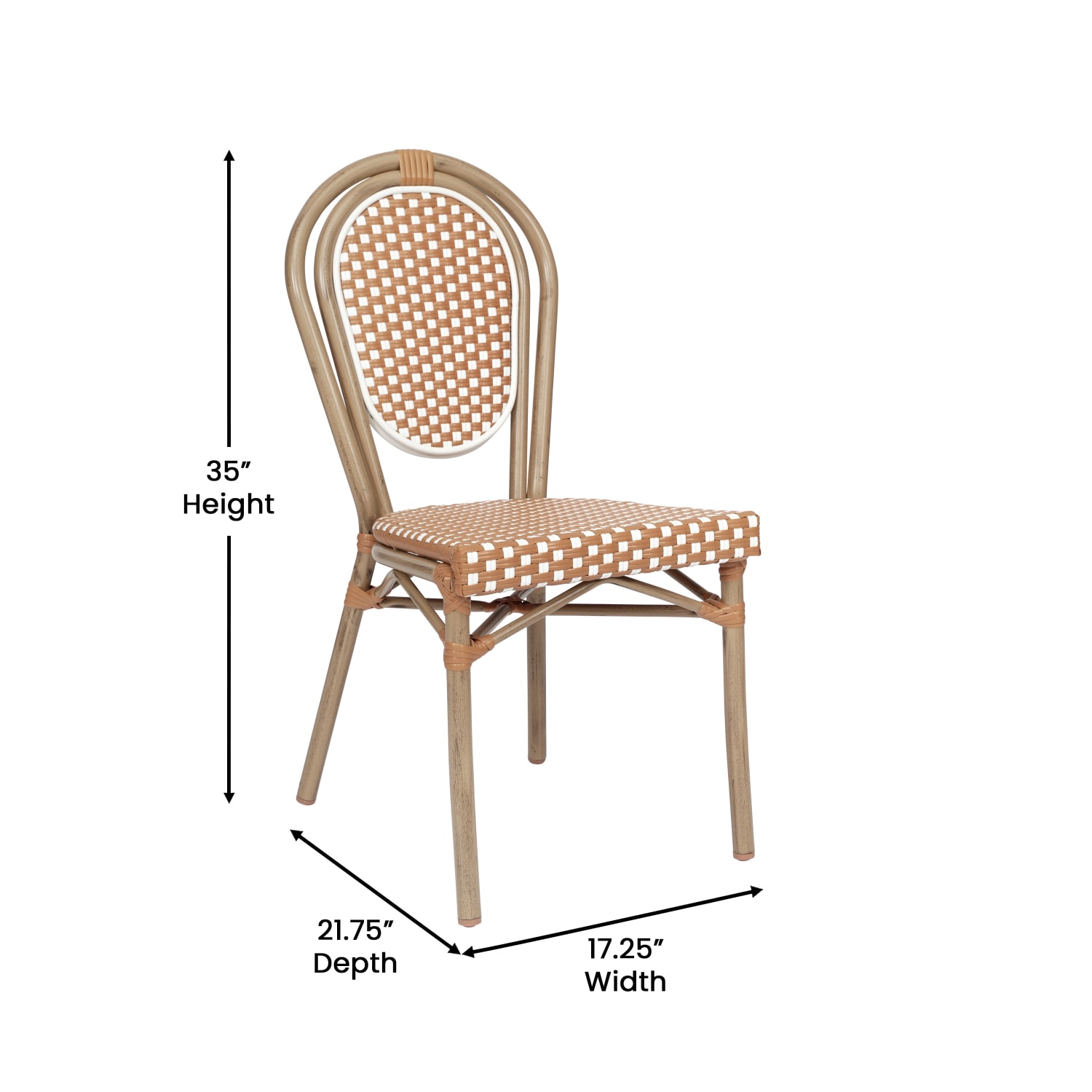 Flash Furniture Lourdes Indoor/Outdoor Commercial Thonet Bistro Stacking Chair, PE Rattan and Aluminum Frame, Natural & White/Light Natural Frame - Image 6