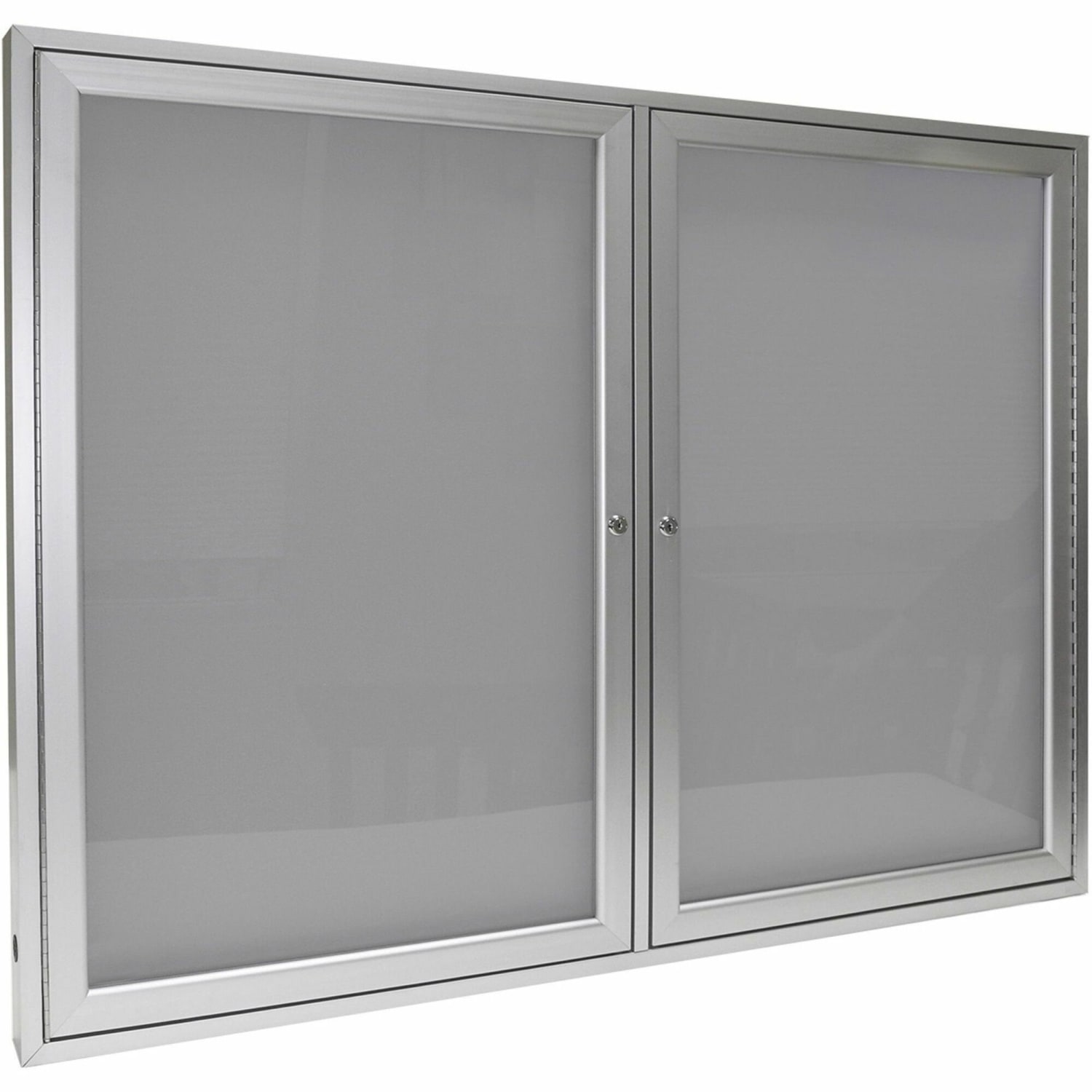 Ghent 2 Door Enclosed Vinyl Bulletin Board with Satin Frame - 36in Board x 60in Board- Silver Vinyl Surface - PA23660VX193