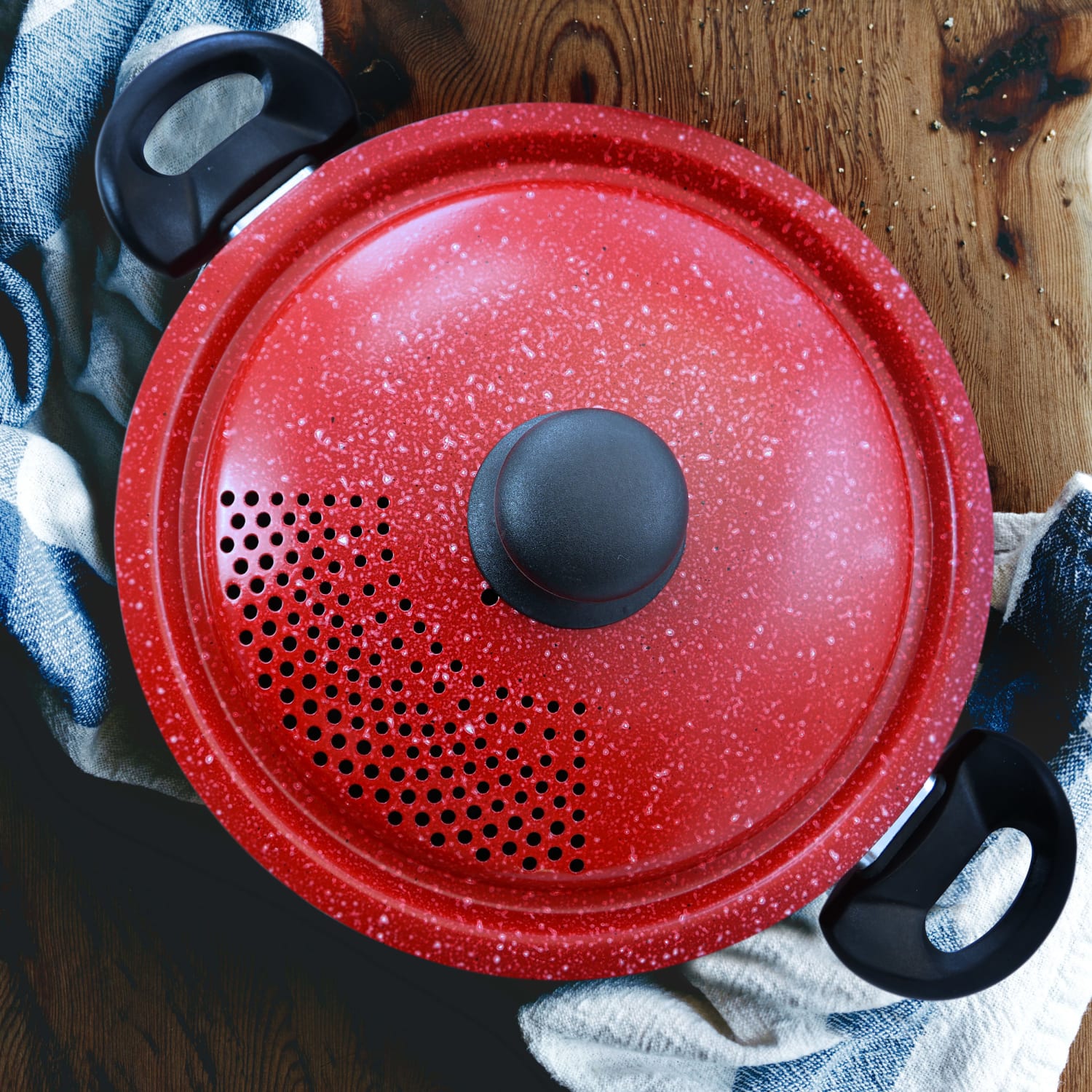 Gibson Granita 6 Qt Aluminum Pasta Pot With Strainer Lid, 6inH x 14-1/2inW x 9-1/2inD, Red Speckle - Image 6