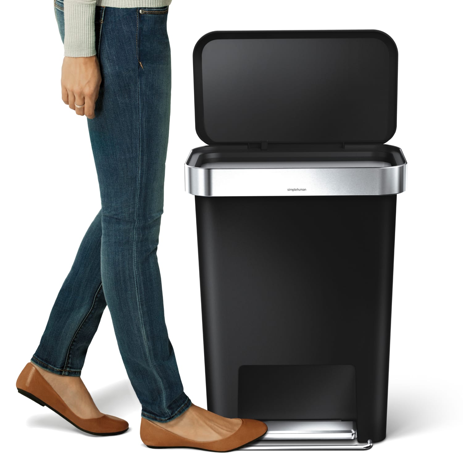 simplehuman Rectangular Step Can With Liner Pocket, 12 Gallons, Black Plastic - Image 5