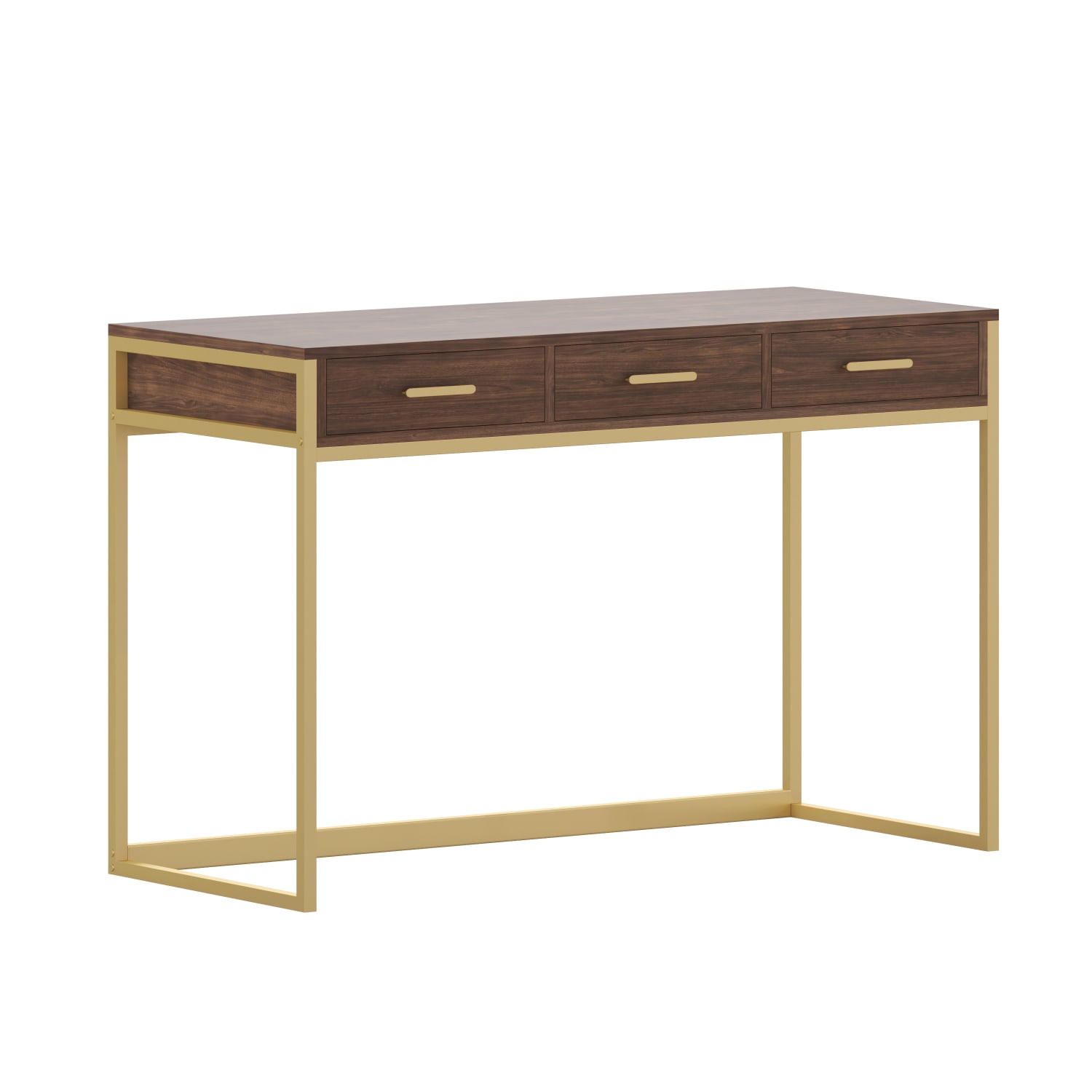 Martha Stewart Ollie 47-1/4inW Home Office Computer Desk With 3 Drawers, Walnut/Polished Brass - Image 3