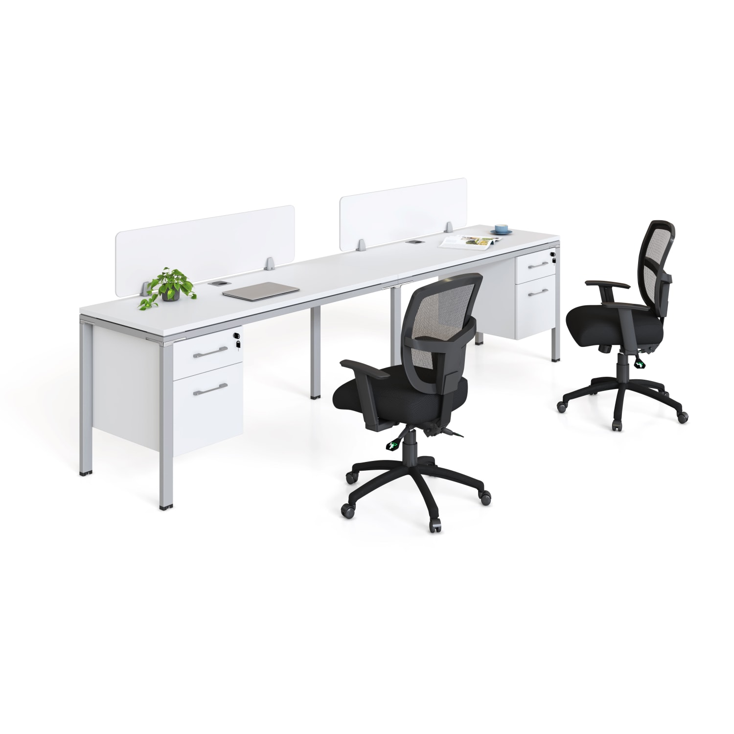 Boss Office Products Simple System Double Desk, Side by Side With 2 Pedestals, 30inH x 60inW x 30inD, White - Image 4
